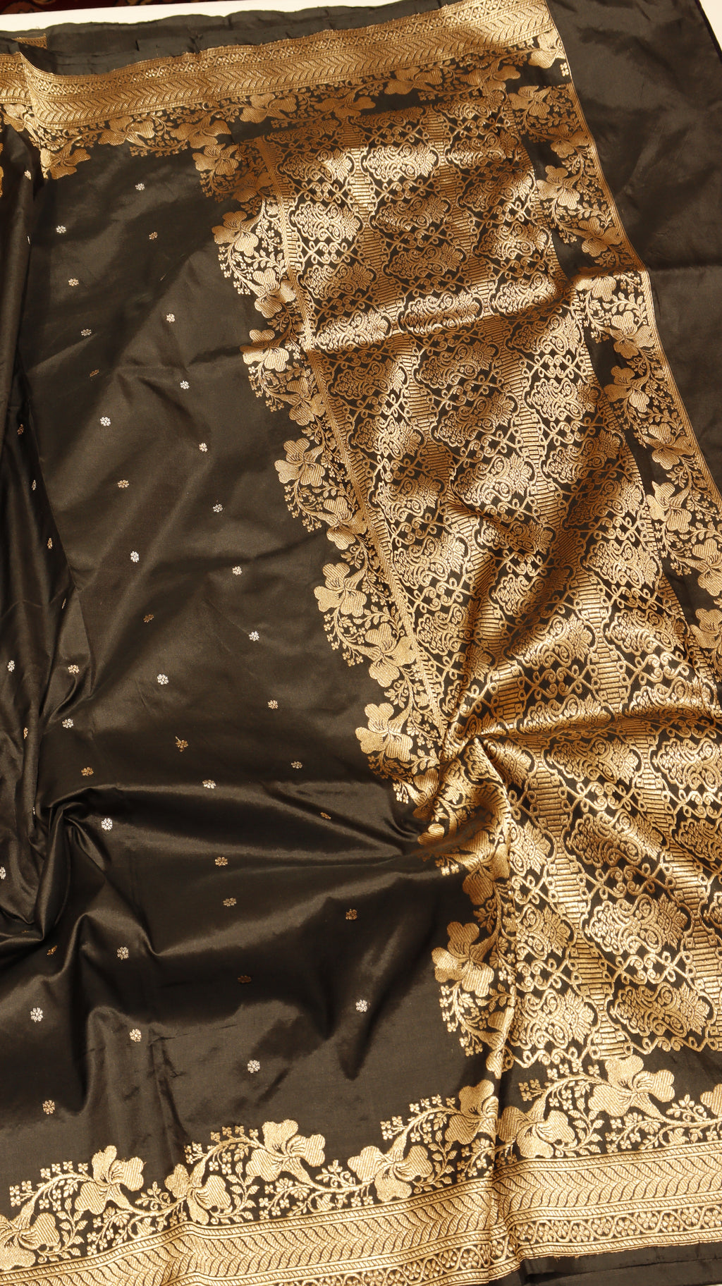 Black Pure Katan Silk Handloom Saree