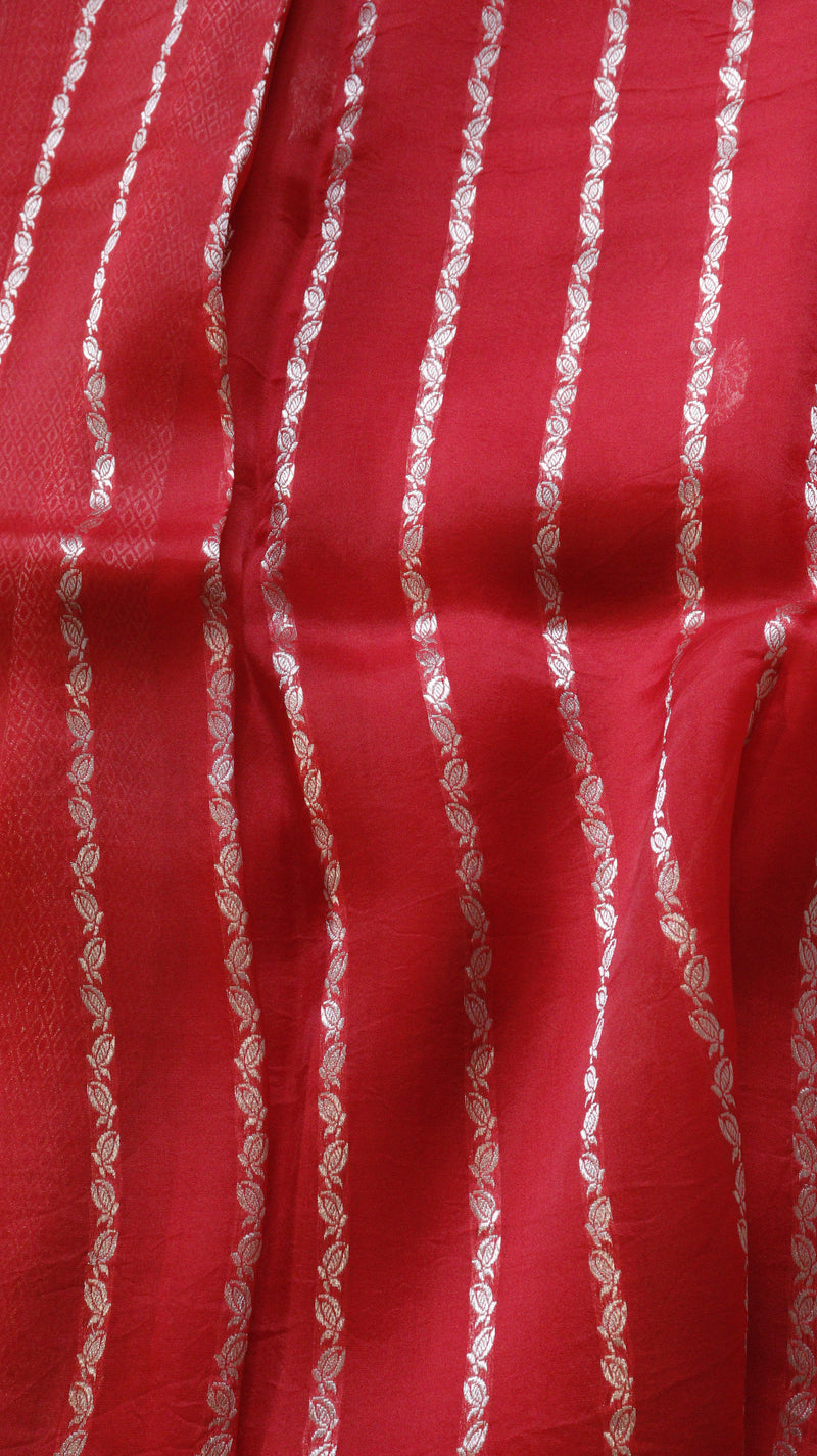 Red Pure Kora Silk Handloom Saree with Floral Motifs