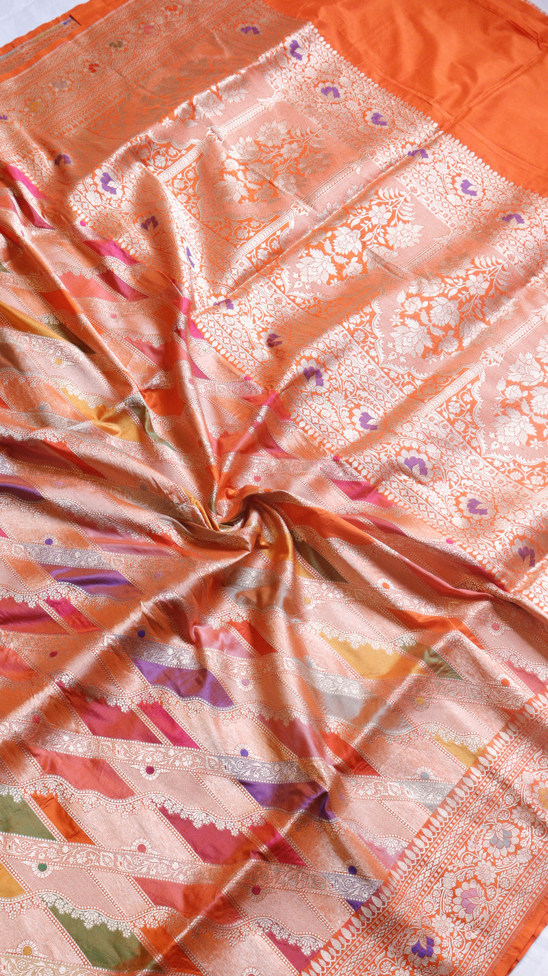 Pre-Order : Orange Pure Katan Silk Handloom Rangkaat Saree