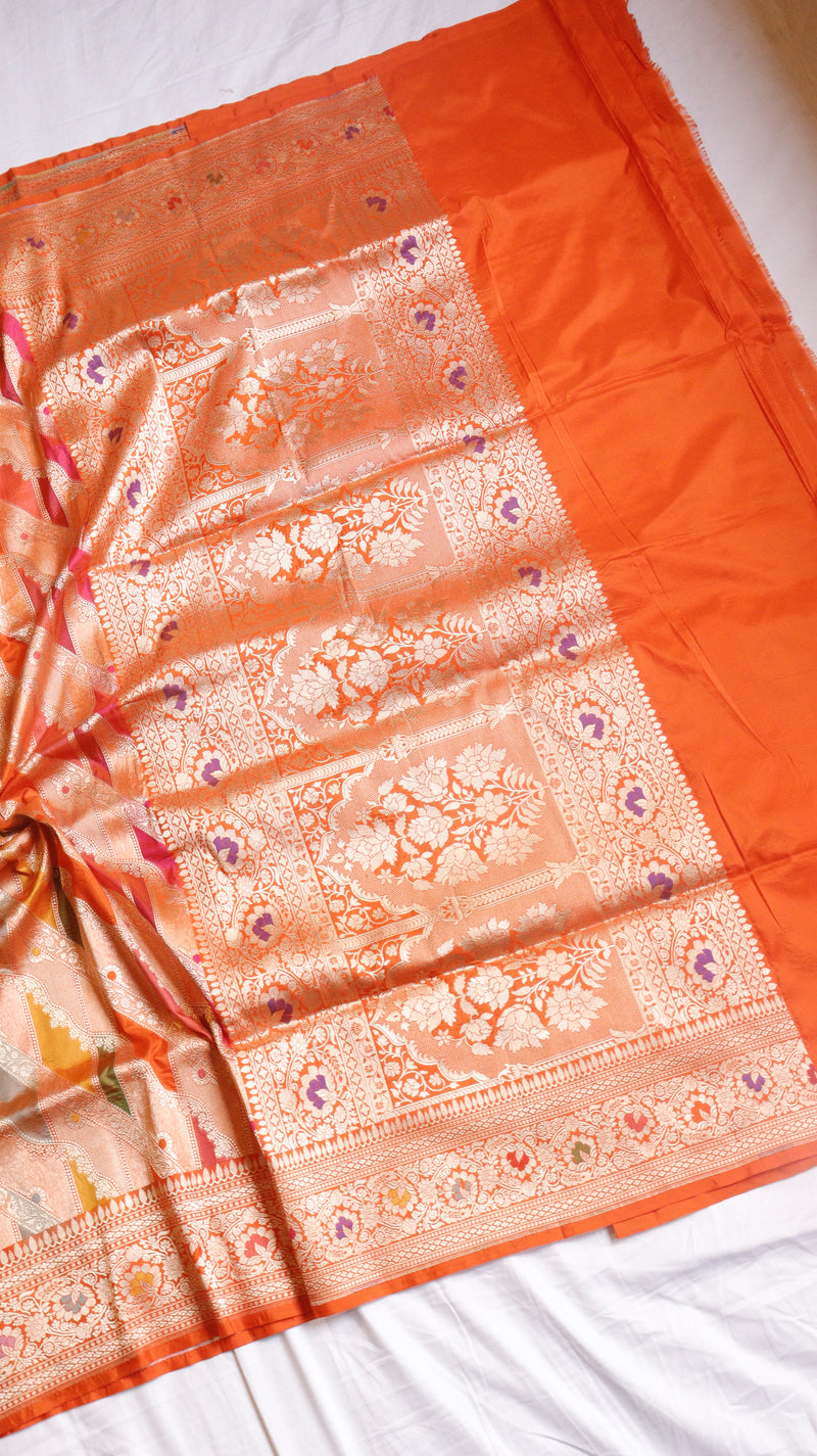 Pre-Order : Orange Pure Katan Silk Handloom Rangkaat Saree