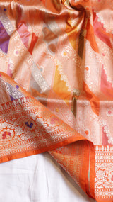 Pre-Order : Orange Pure Katan Silk Handloom Rangkaat Saree