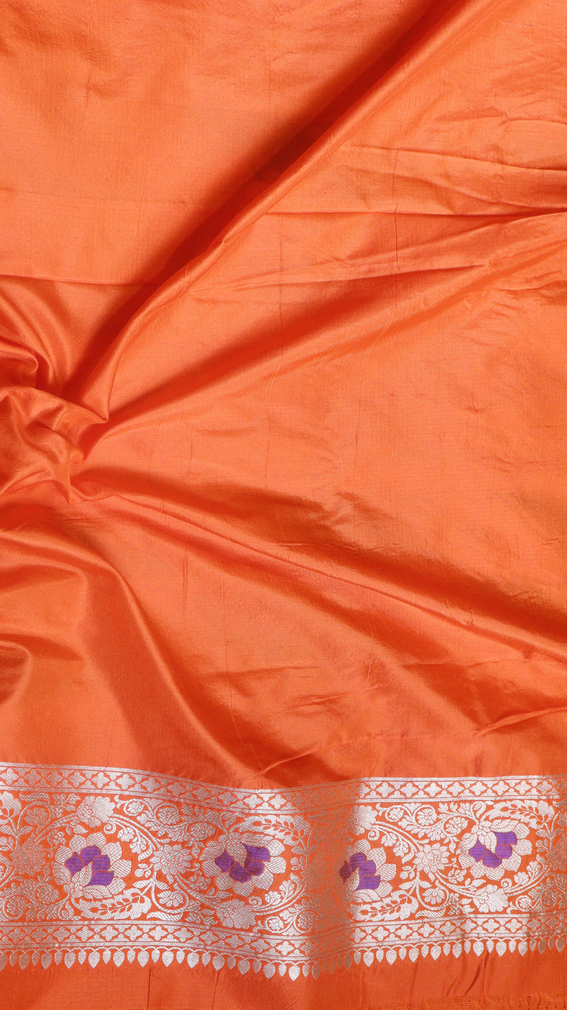 Pre-Order : Orange Pure Katan Silk Handloom Rangkaat Saree