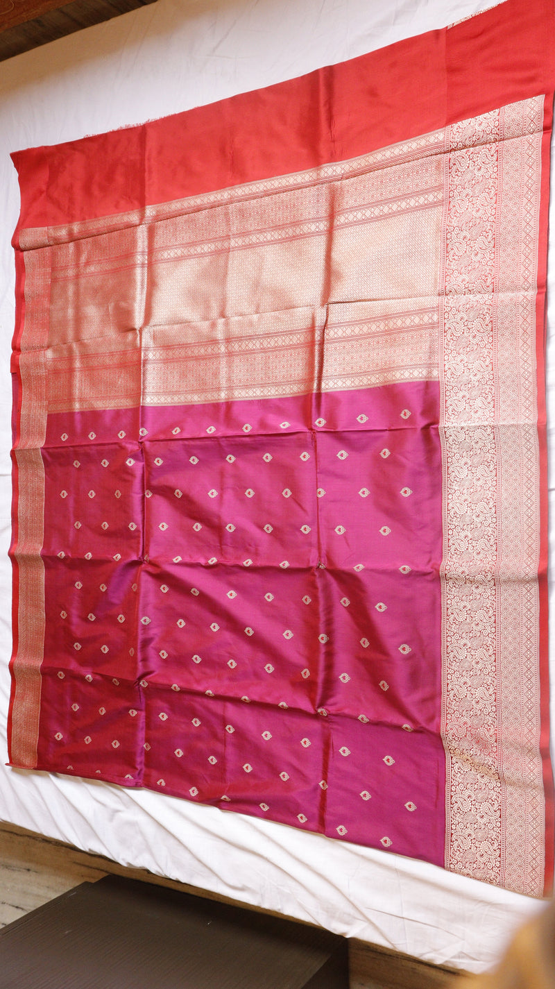 Magenta Pure Katan Silk Handloom Saree with Broad Border