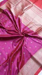 Magenta Pure Katan Silk Handloom Saree with Broad Border