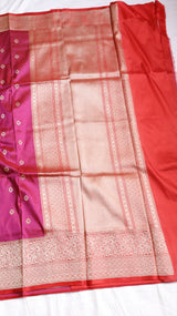 Magenta Pure Katan Silk Handloom Saree with Broad Border