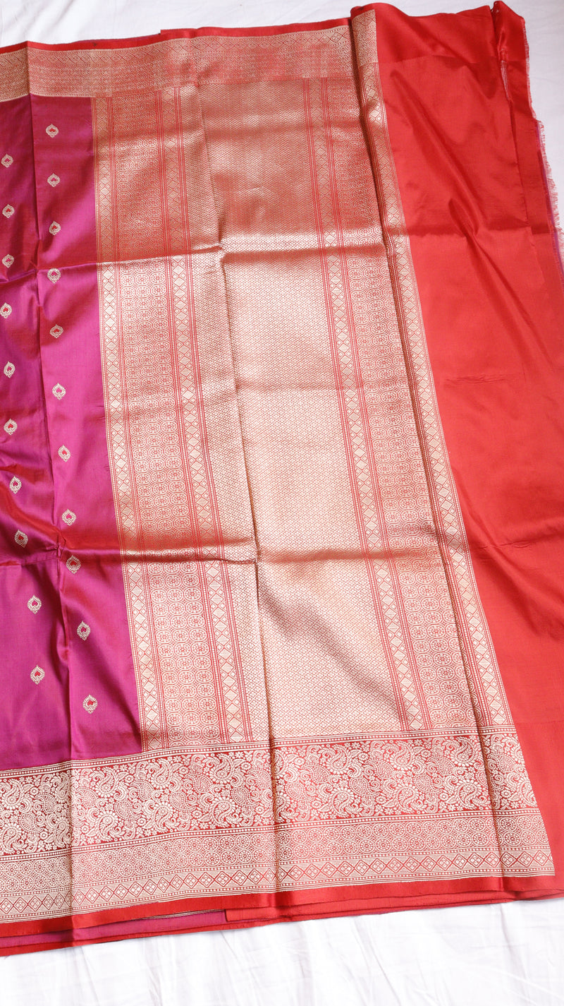 Magenta Pure Katan Silk Handloom Saree with Broad Border