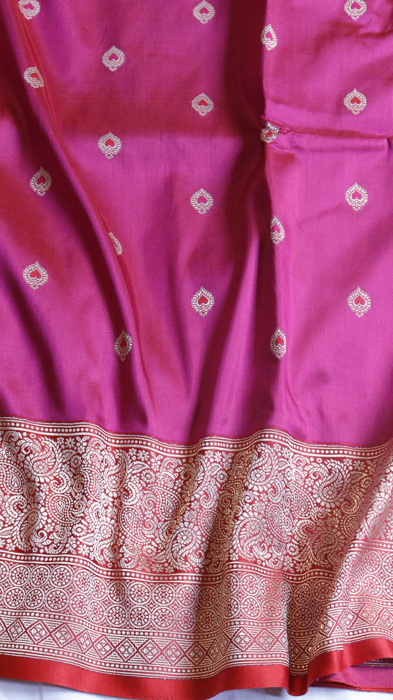 Magenta Pure Katan Silk Handloom Saree with Broad Border