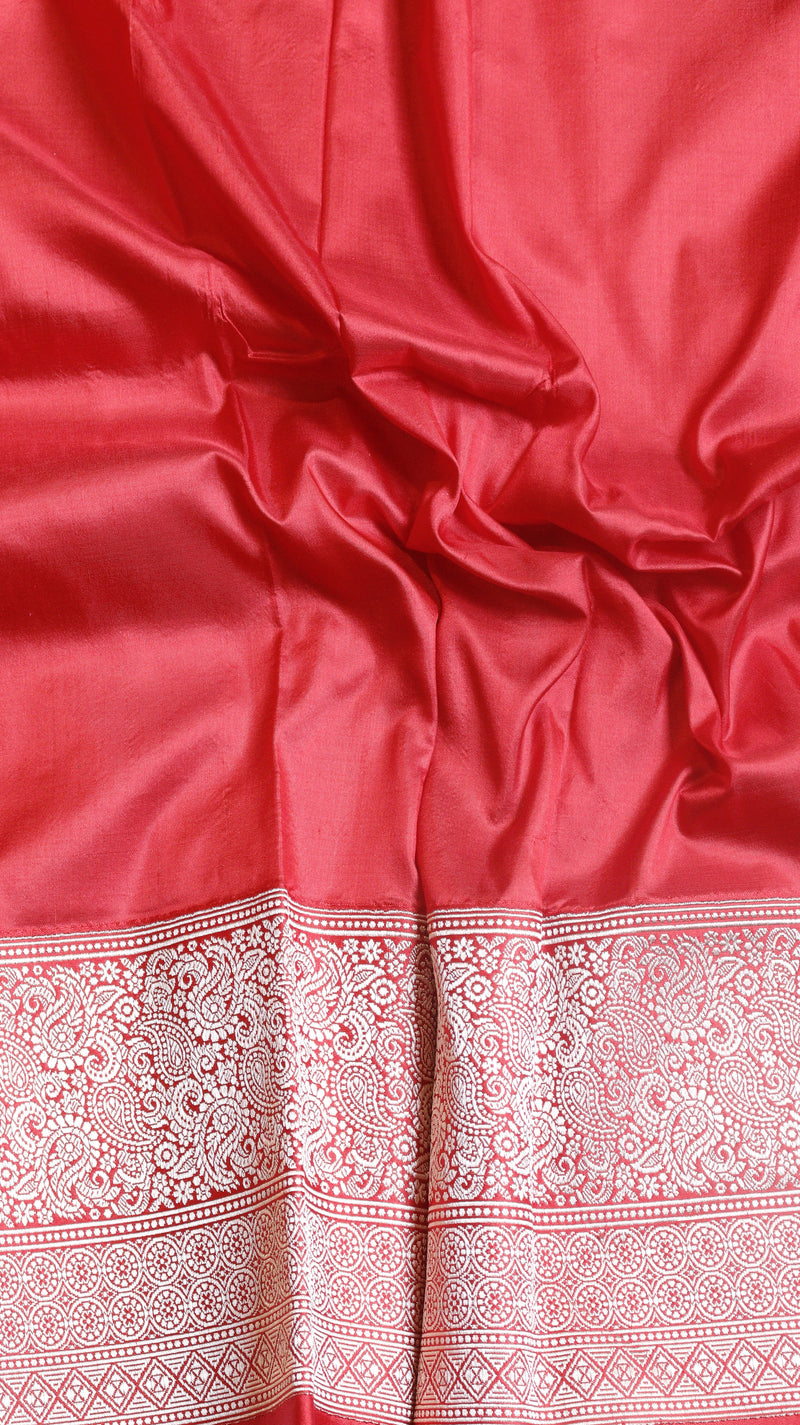 Magenta Pure Katan Silk Handloom Saree with Broad Border