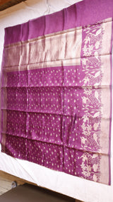 Purple Pure Moonga Katan Silk Handloom Saree with Shikargah Border