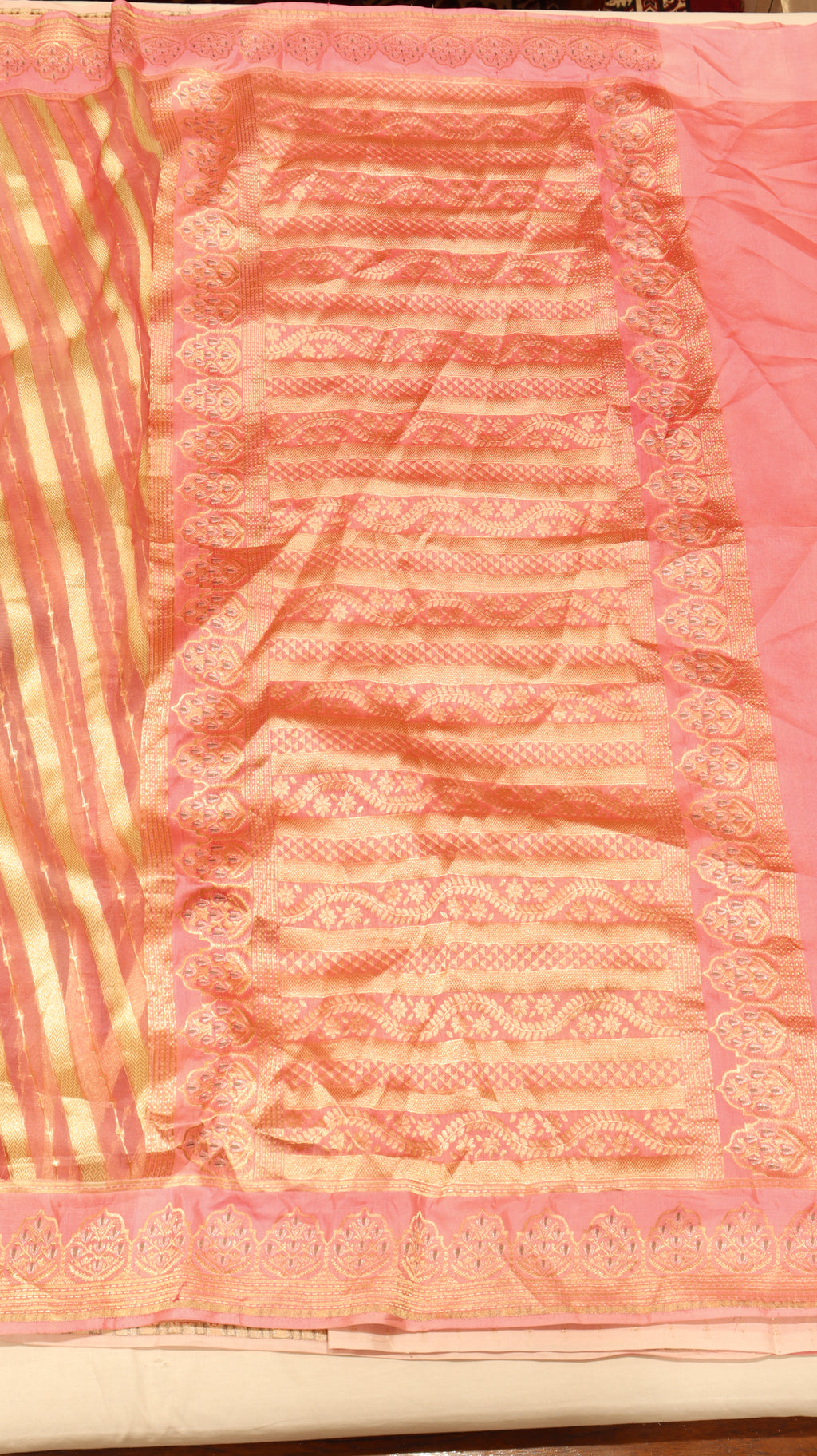 Rangkaat Pink Pure Kora Silk Handloom Saree with Katan Blouse