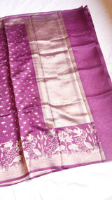 Purple Pure Moonga Katan Silk Handloom Saree with Shikargah Border