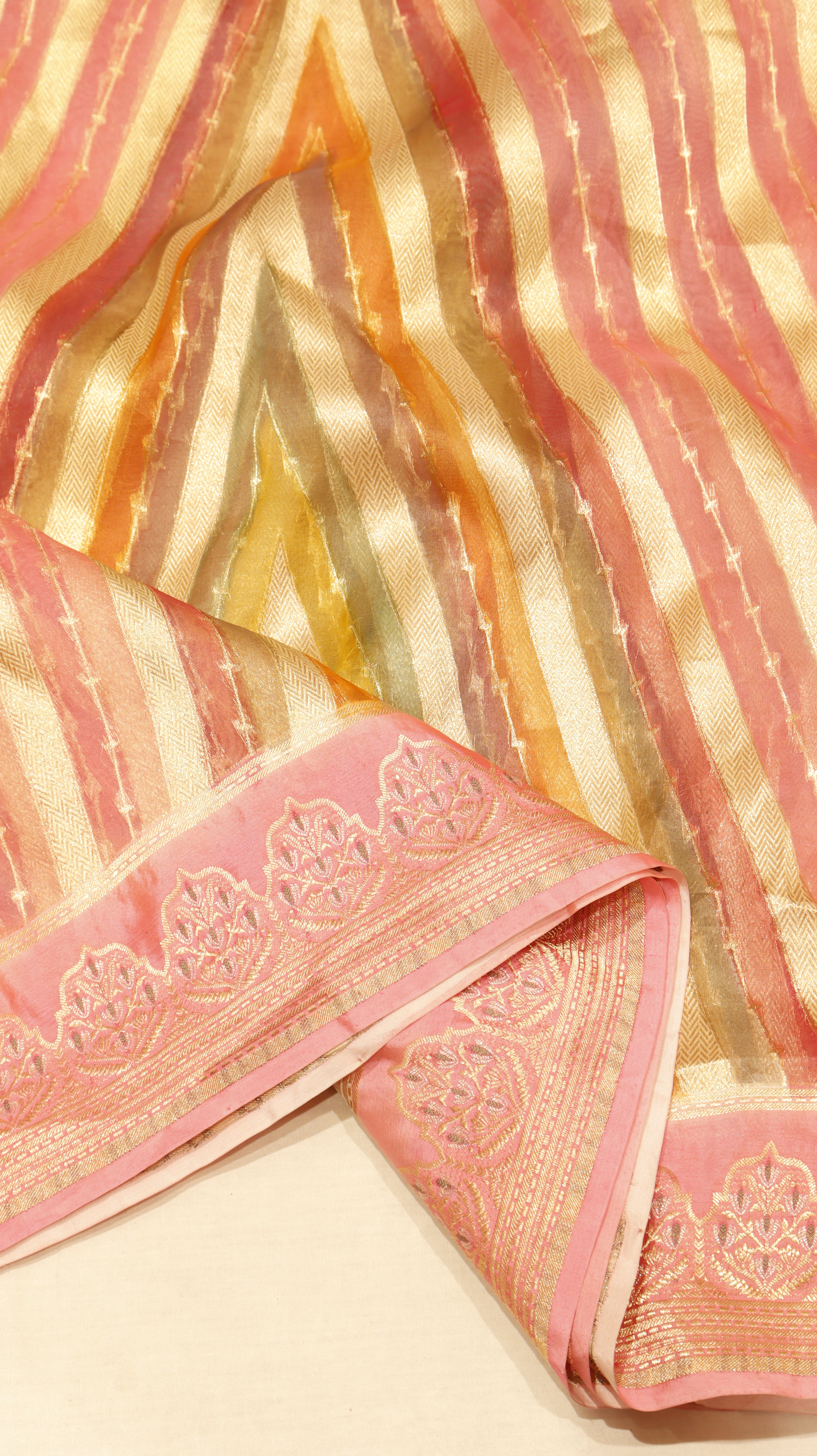 Rangkaat Pink Pure Kora Silk Handloom Saree with Katan Blouse
