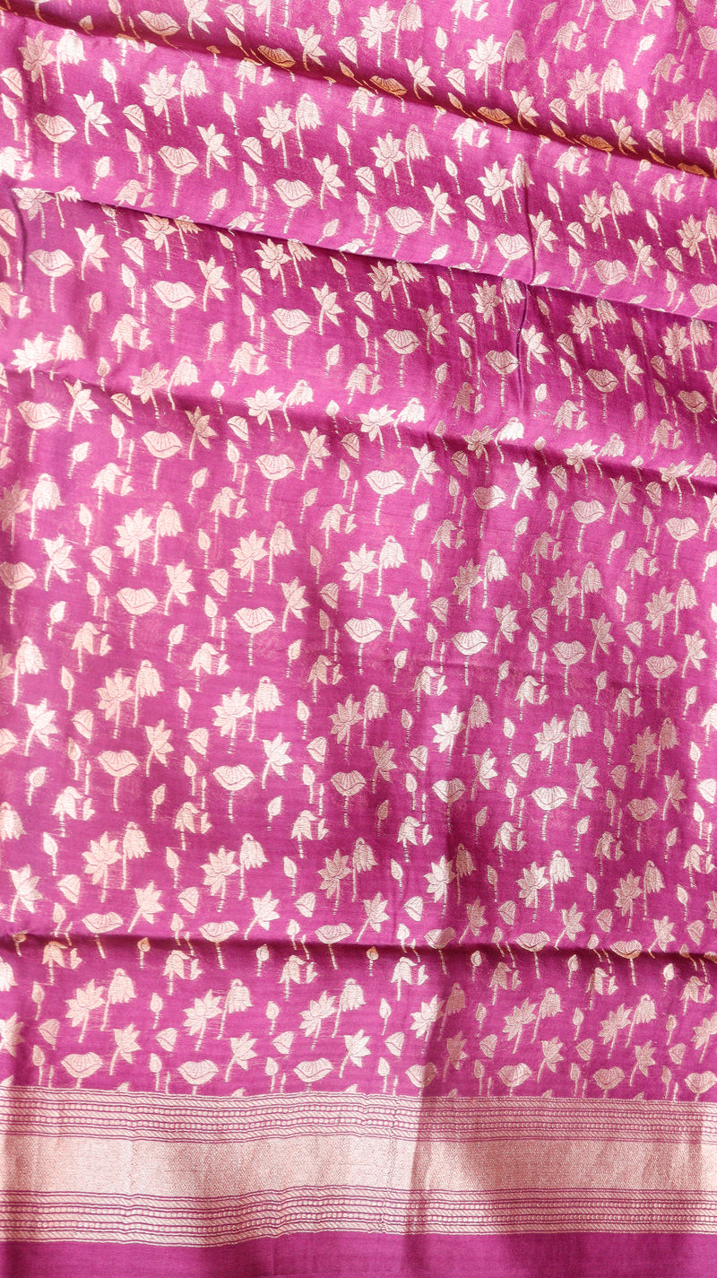 Purple Pure Moonga Katan Silk Handloom Saree with Shikargah Border