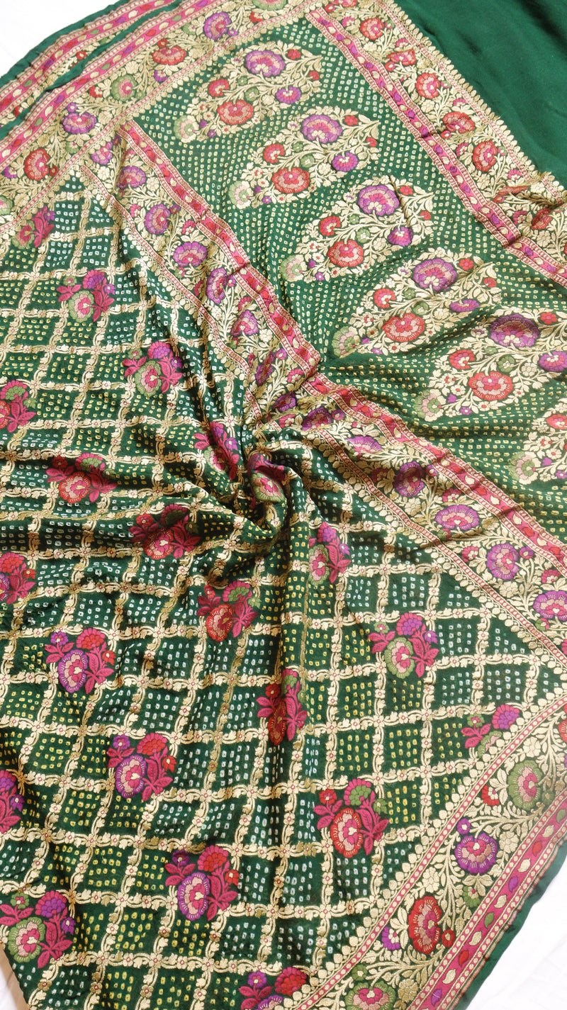 Handwoven Bandhej Khaddi Georgette Saree