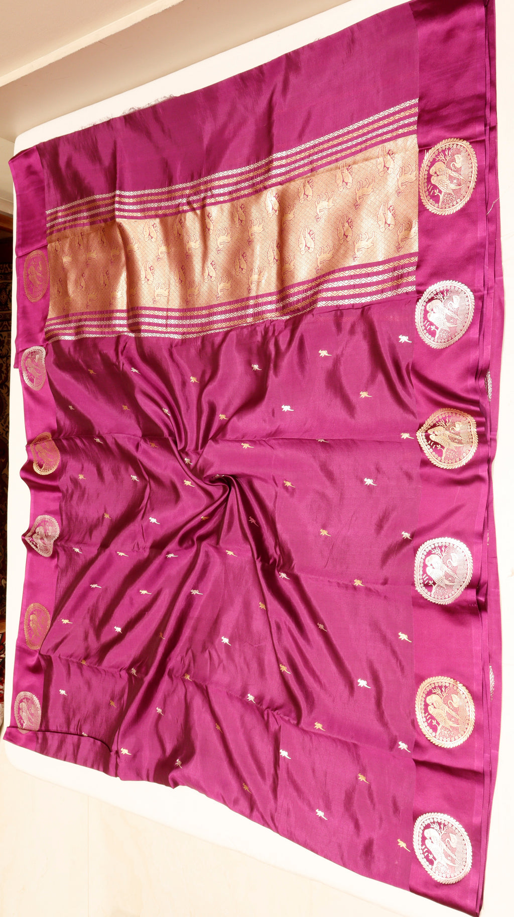 Magenta Purple Pure Soft Katan Silk Handloom Saree with Stripes Blouse