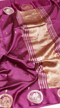 Magenta Purple Pure Soft Katan Silk Handloom Saree with Stripes Blouse