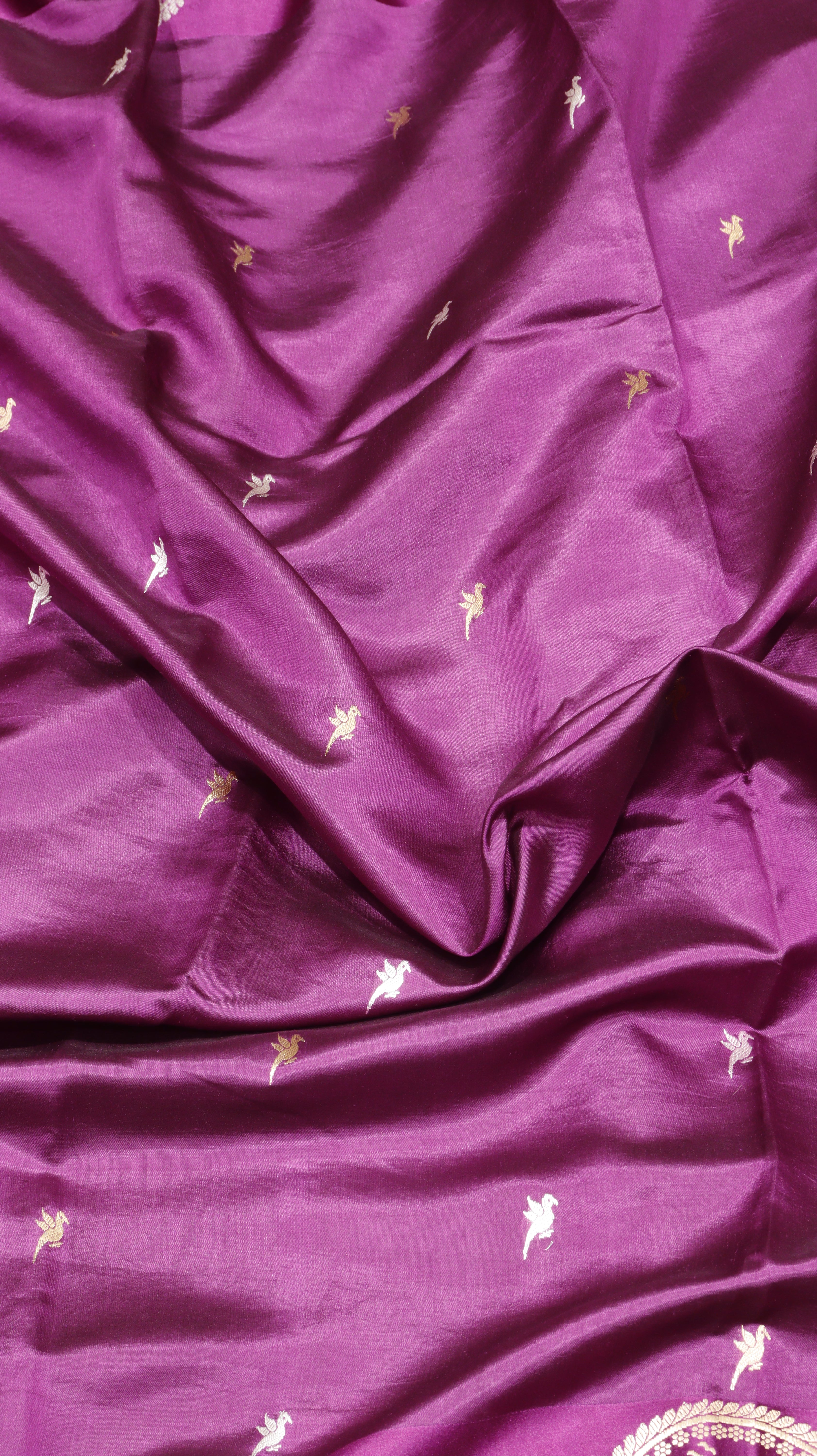 Magenta Purple Pure Soft Katan Silk Handloom Saree with Stripes Blouse