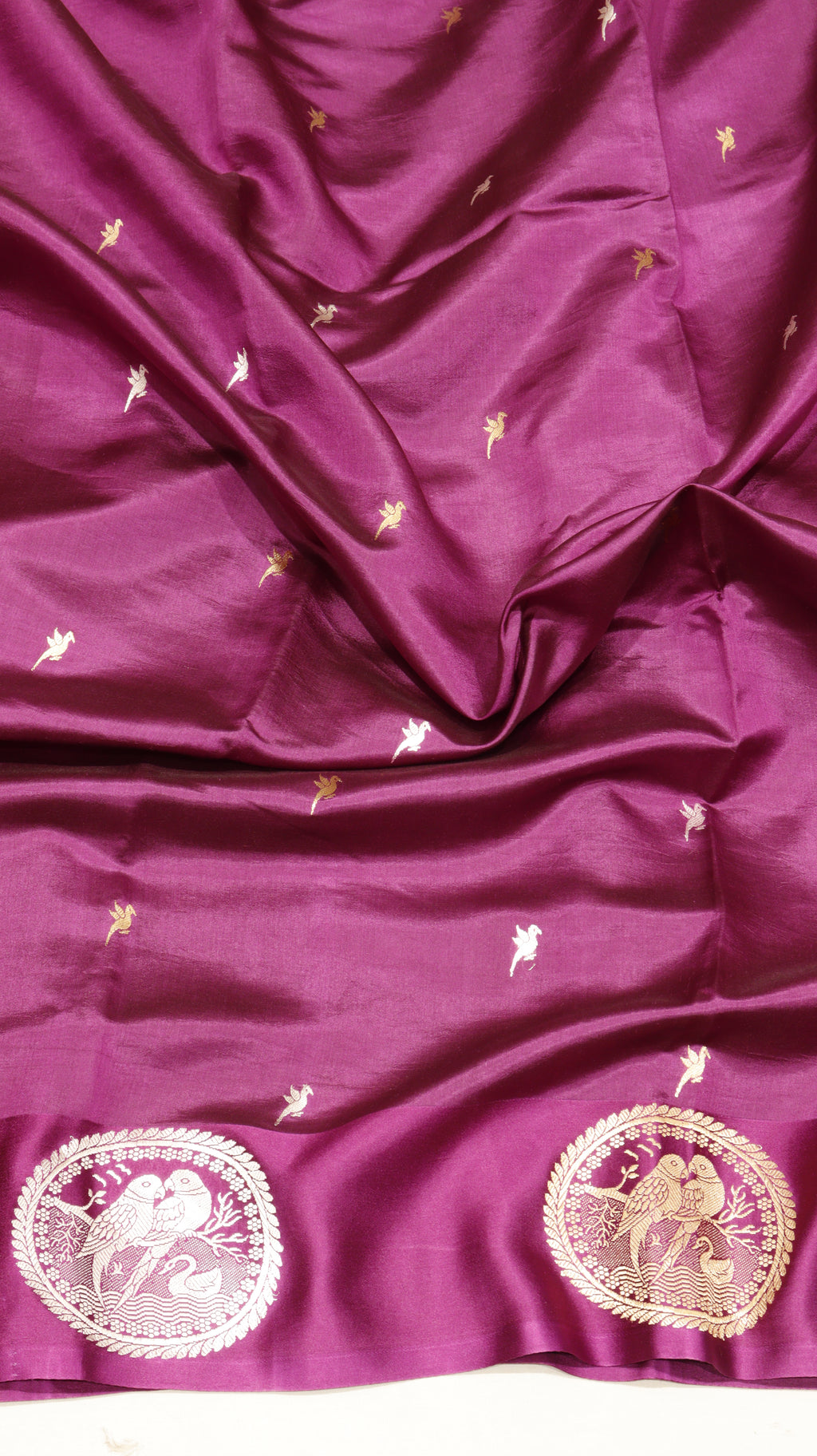 Magenta Purple Pure Soft Katan Silk Handloom Saree with Stripes Blouse