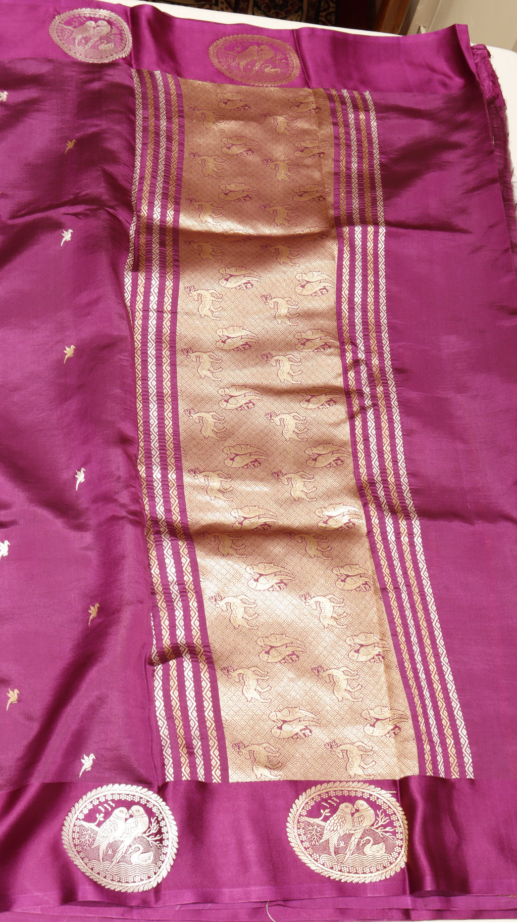 Magenta Purple Pure Soft Katan Silk Handloom Saree with Stripes Blouse