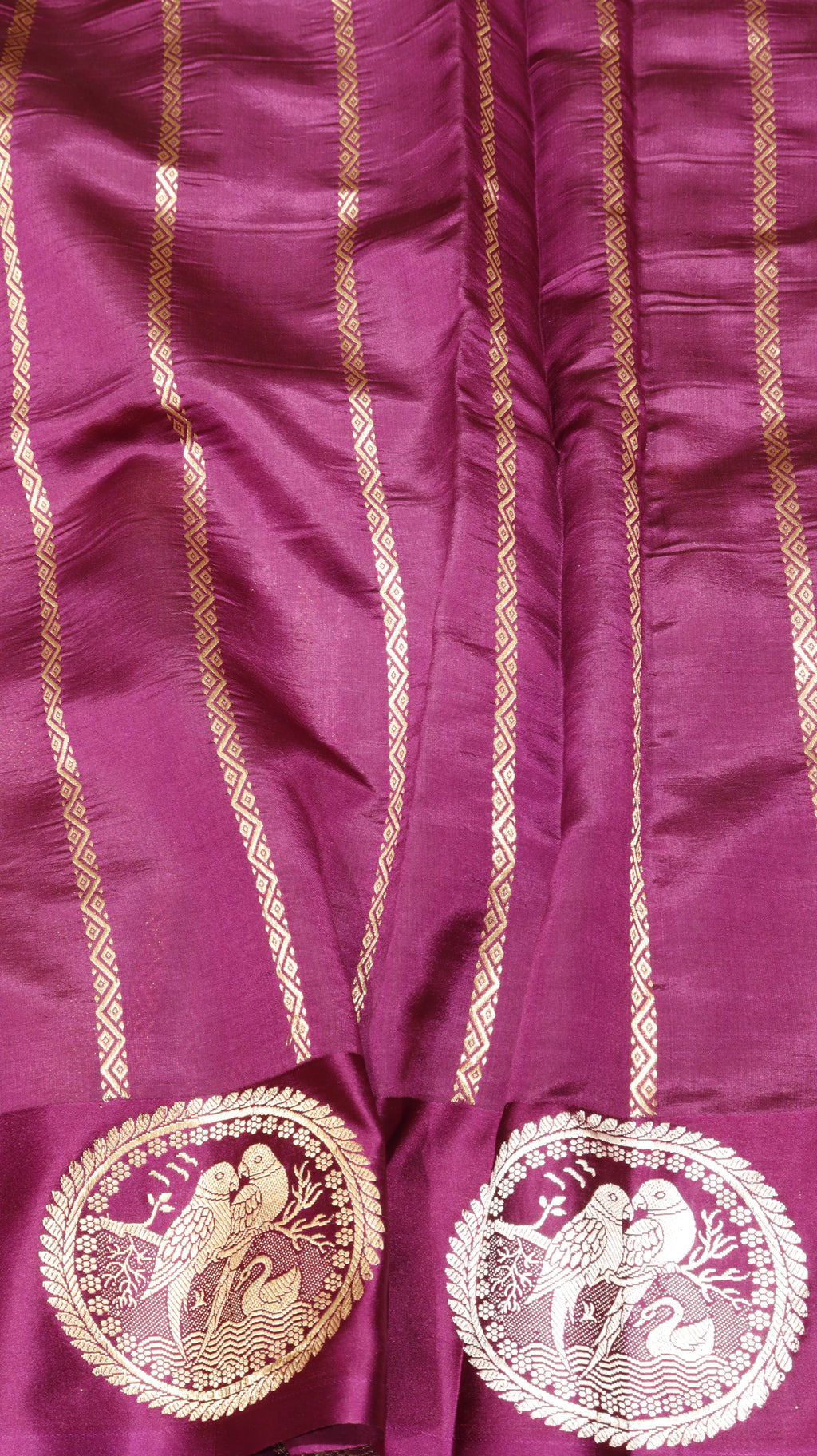 Magenta Purple Pure Soft Katan Silk Handloom Saree with Stripes Blouse