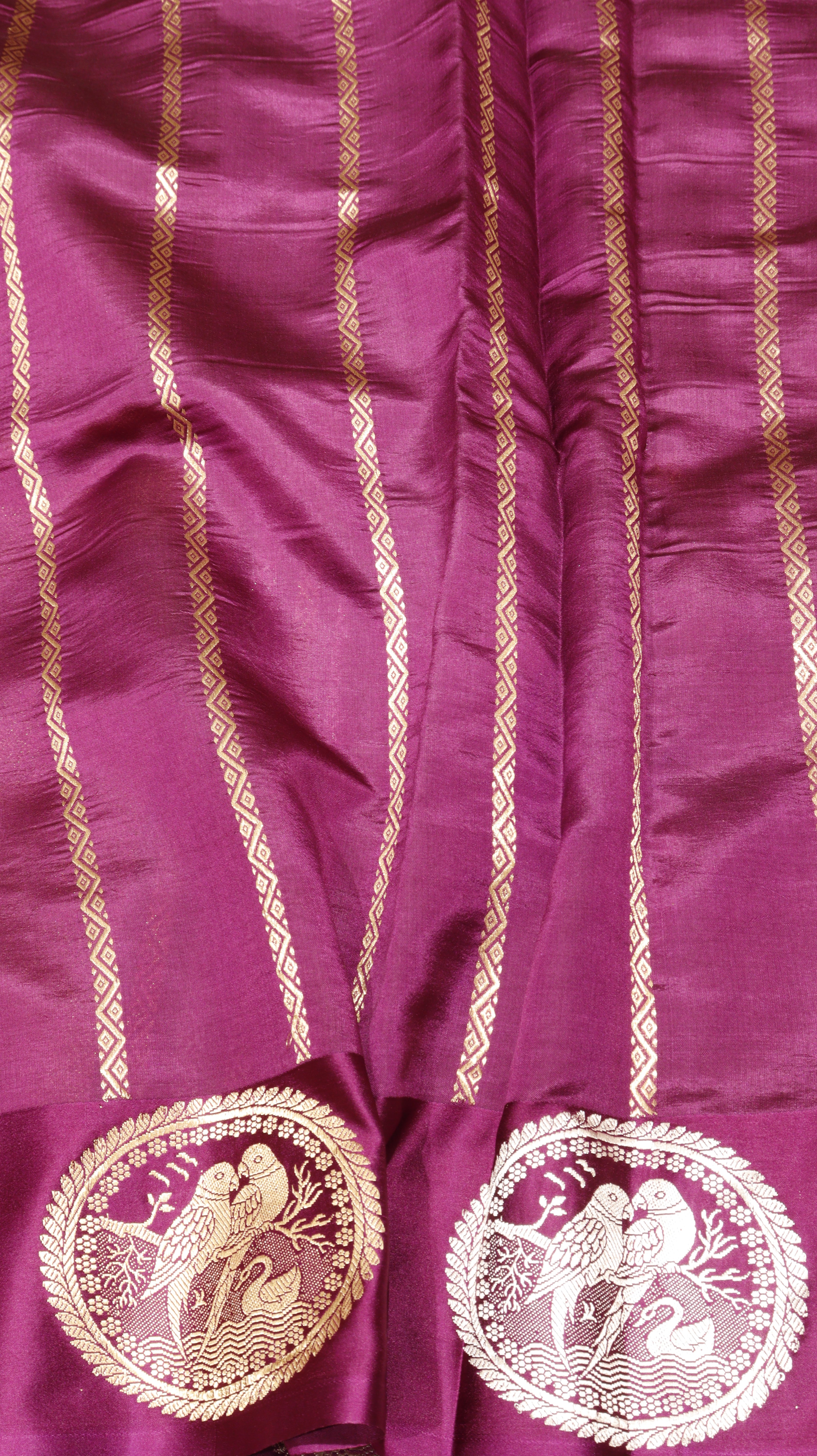 Magenta Purple Pure Soft Katan Silk Handloom Saree with Stripes Blouse