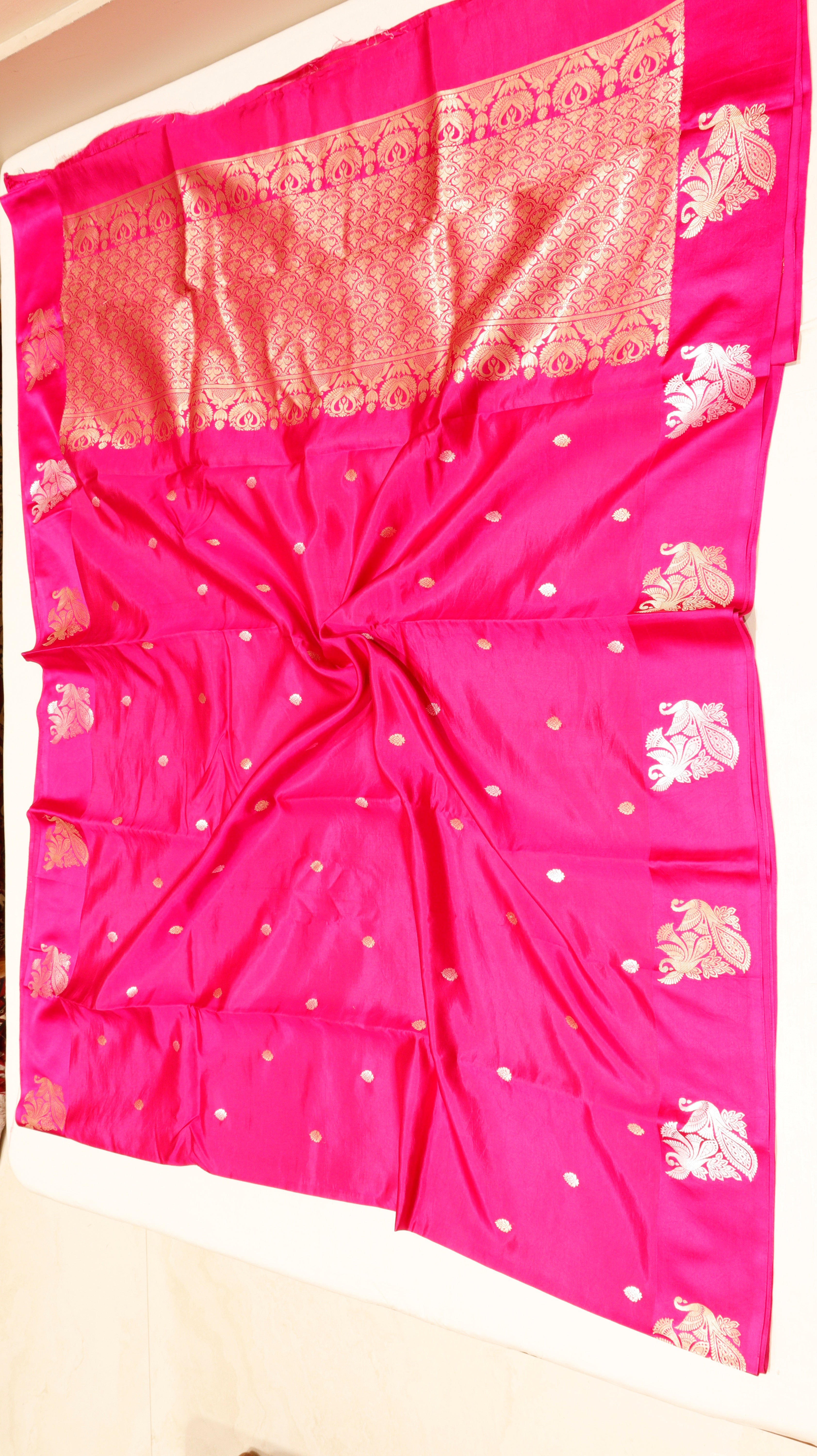 Pink Pure Soft Katan Silk Handloom Saree with Stripes Blouse