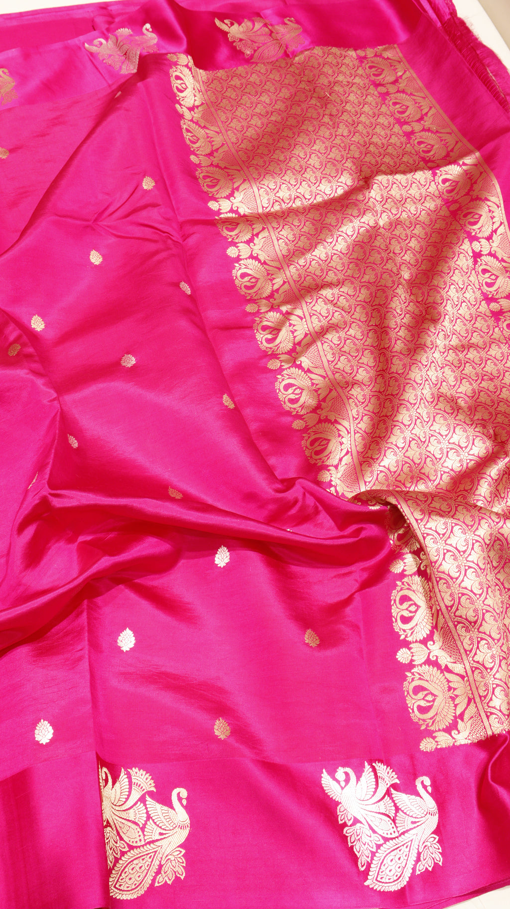 Pink Pure Soft Katan Silk Handloom Saree with Stripes Blouse