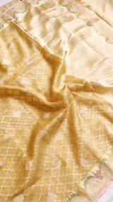 Yellow Kora Silk Handloom Saree with Soft Katan Border