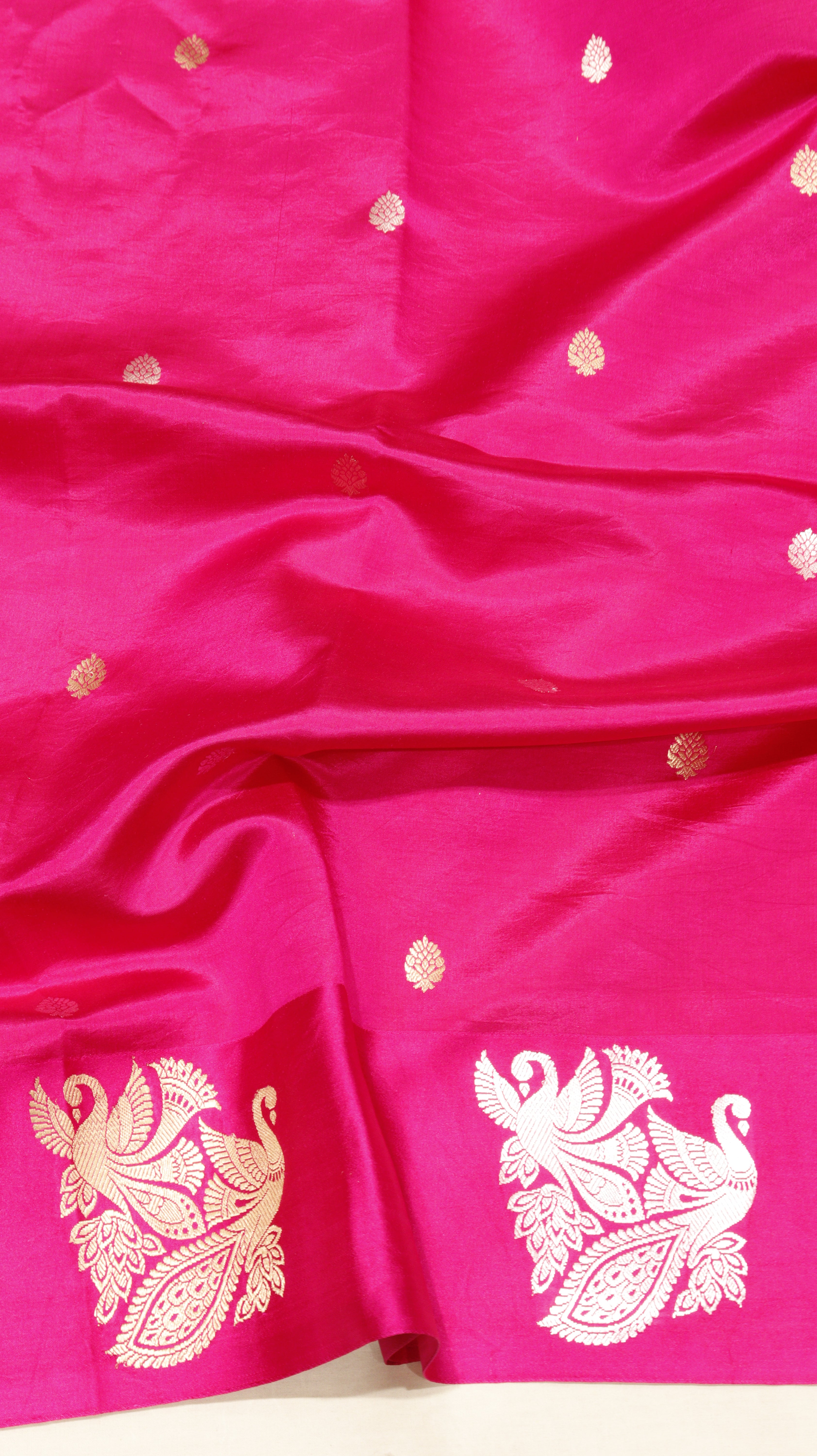 Pink Pure Soft Katan Silk Handloom Saree with Stripes Blouse