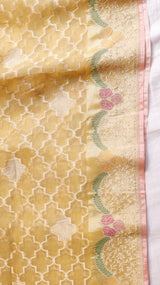 Yellow Kora Silk Handloom Saree with Soft Katan Border