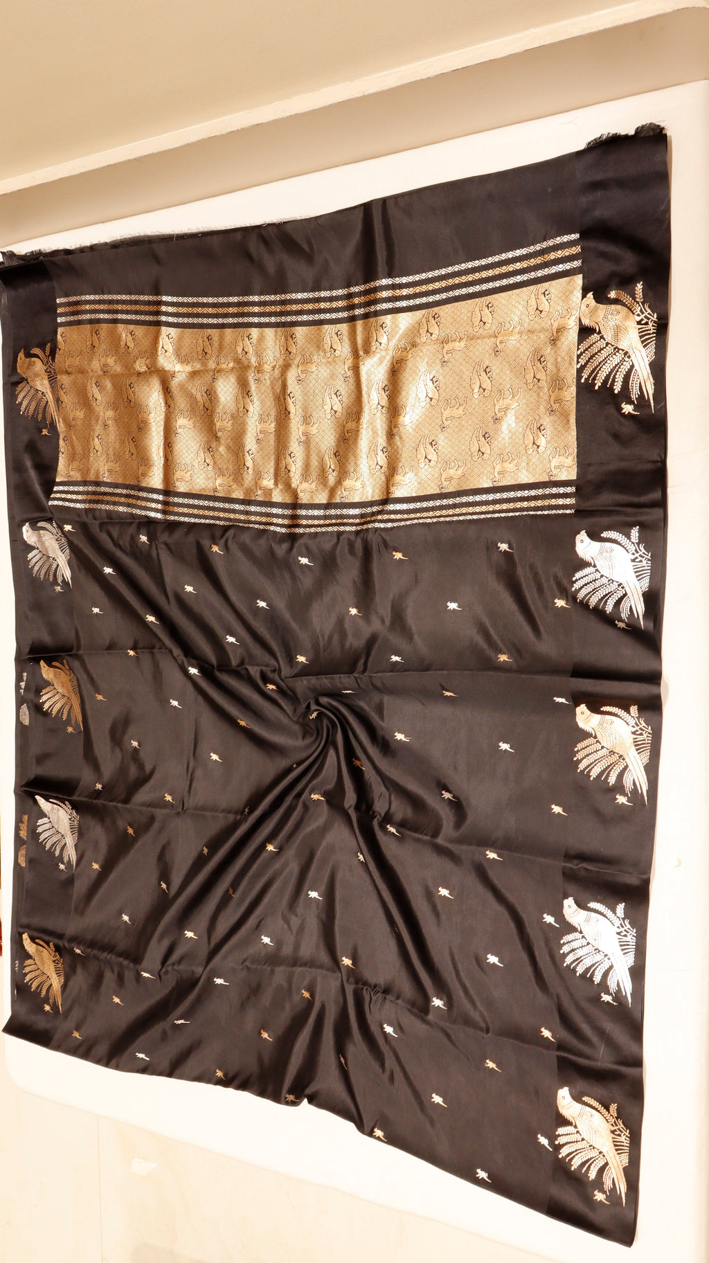 Pre-Order : Black Pure Soft Katan Silk Handloom Saree with Elegant Border