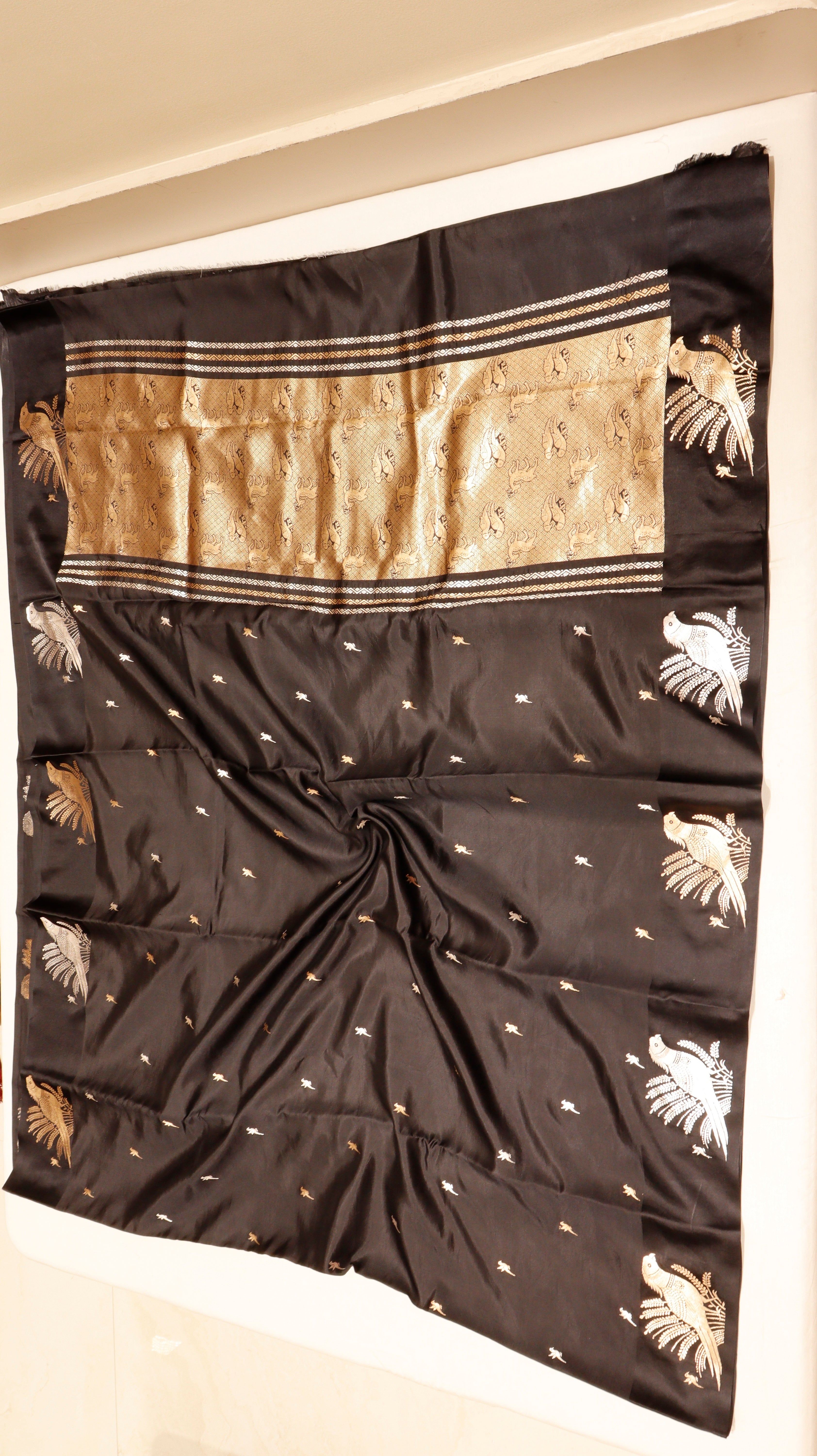 Pre-Order : Black Pure Soft Katan Silk Handloom Saree with Elegant Border
