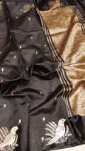 Pre-Order : Black Pure Soft Katan Silk Handloom Saree with Elegant Border
