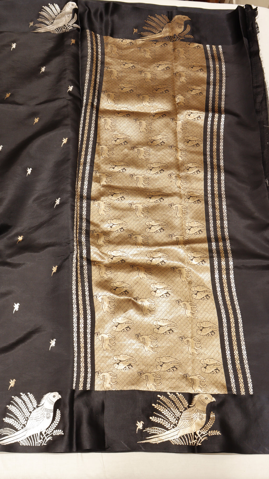 Pre-Order : Black Pure Soft Katan Silk Handloom Saree with Elegant Border