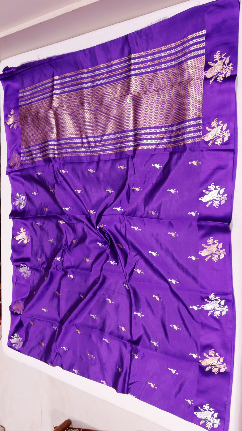 Pre-Order : Purple Pure Soft Katan Silk Handloom Saree with Stripes Blouse