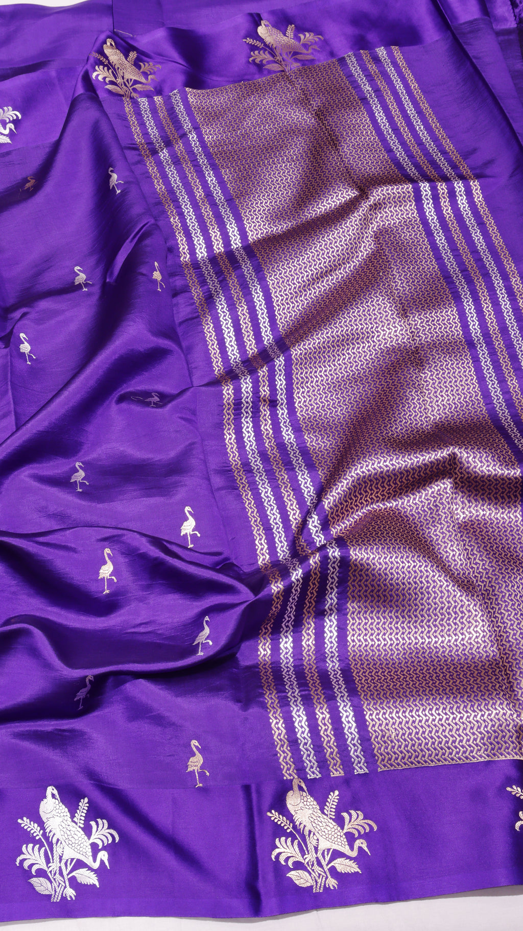 Pre-Order : Purple Pure Soft Katan Silk Handloom Saree with Stripes Blouse