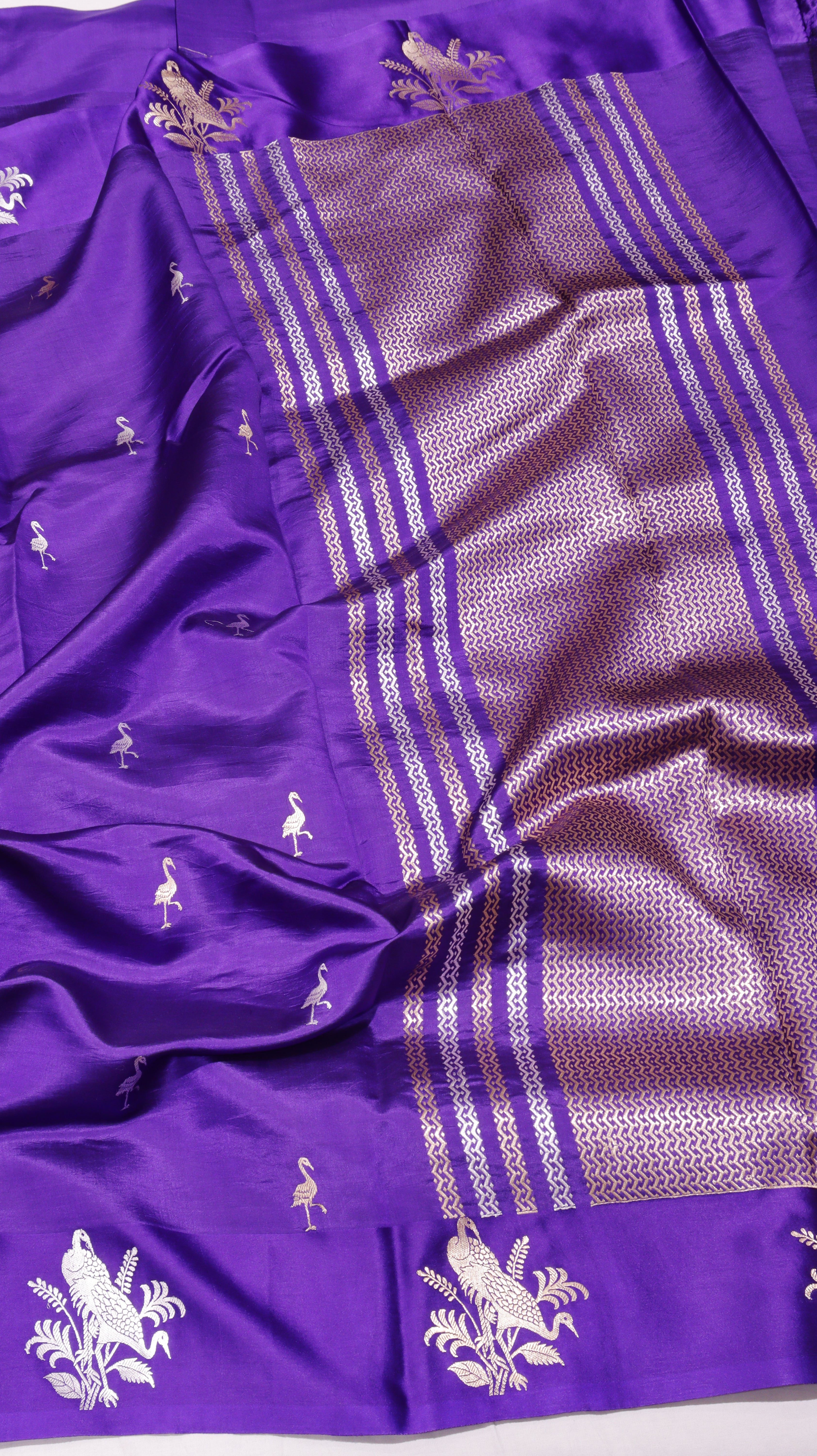 Pre-Order : Purple Pure Soft Katan Silk Handloom Saree with Stripes Blouse