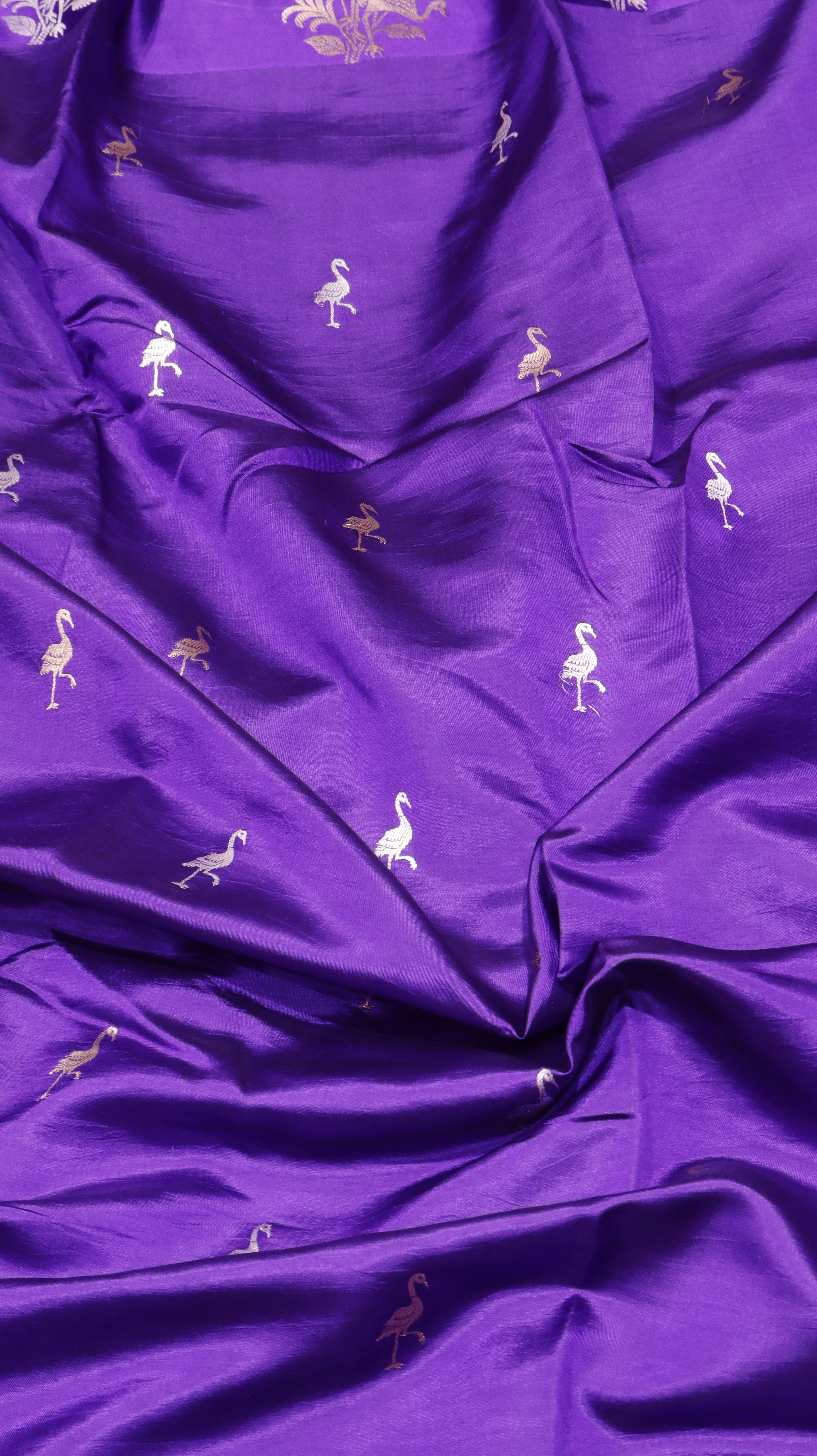 Pre-Order : Purple Pure Soft Katan Silk Handloom Saree with Stripes Blouse