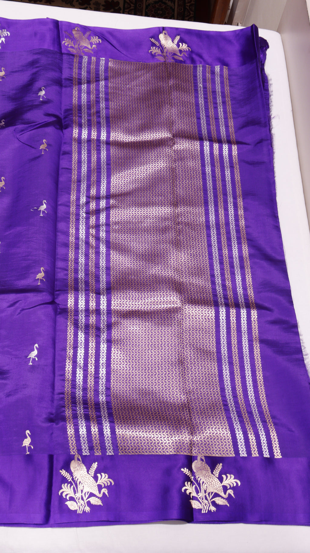 Pre-Order : Purple Pure Soft Katan Silk Handloom Saree with Stripes Blouse