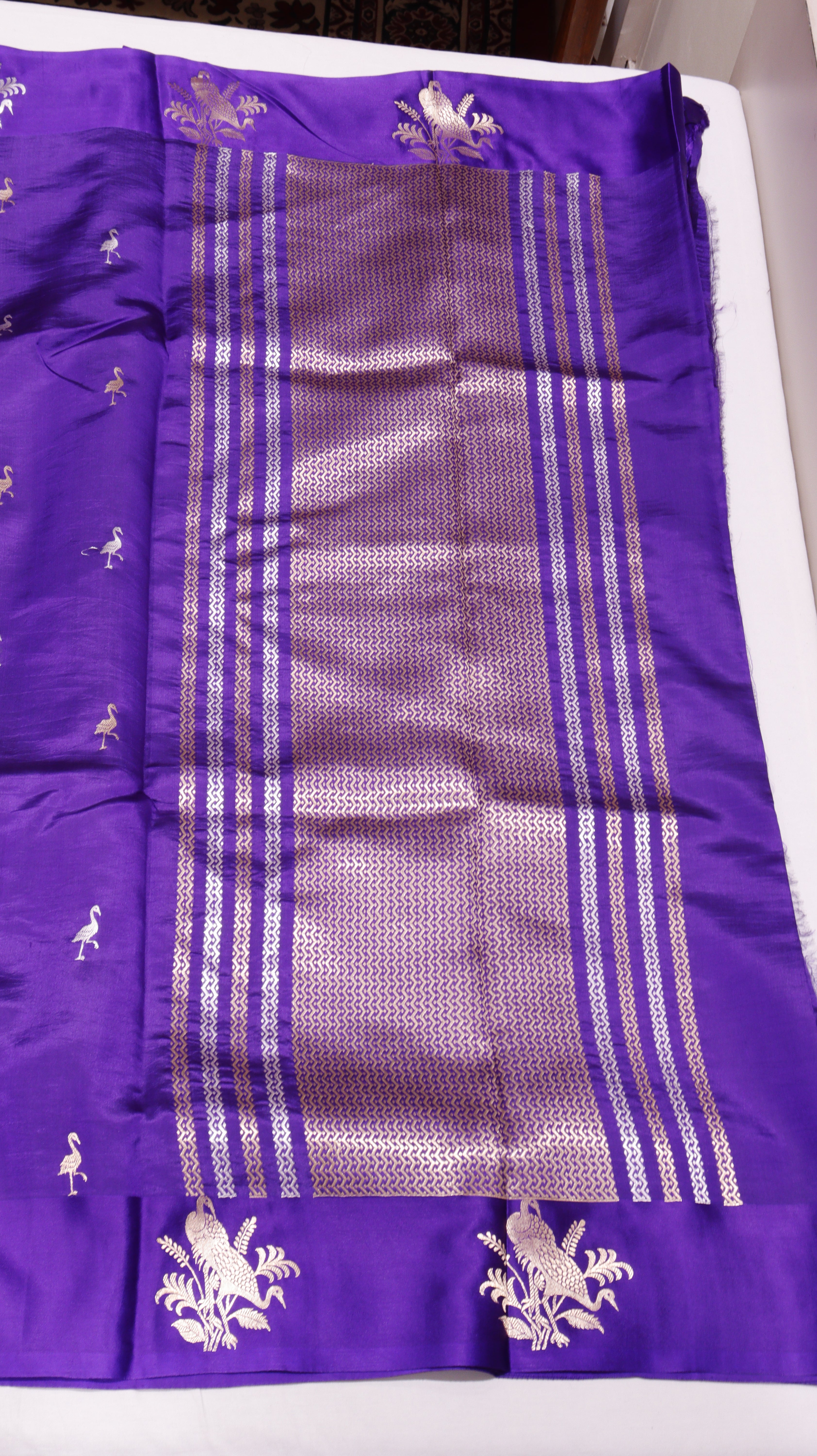 Pre-Order : Purple Pure Soft Katan Silk Handloom Saree with Stripes Blouse