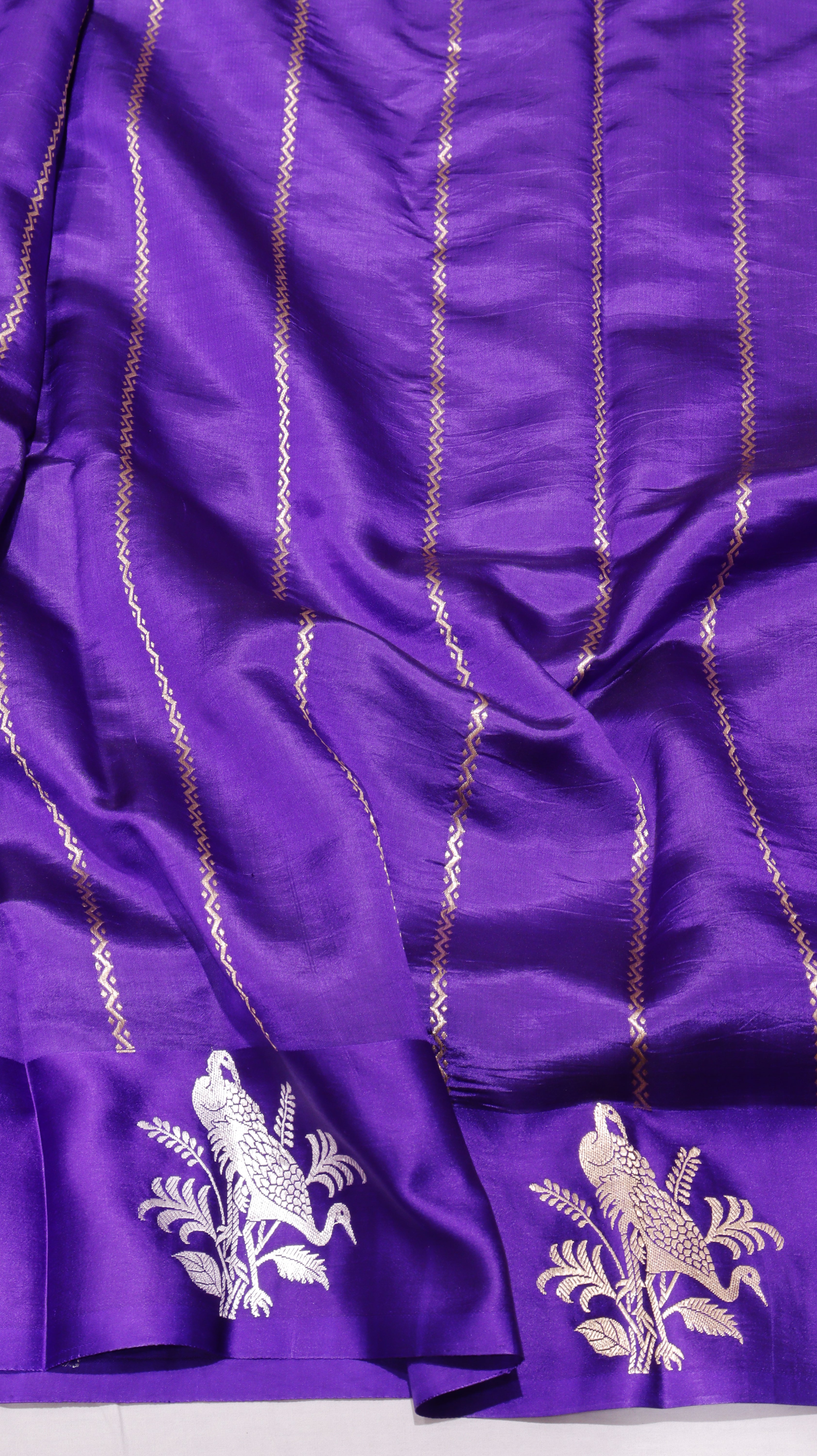 Pre-Order : Purple Pure Soft Katan Silk Handloom Saree with Stripes Blouse