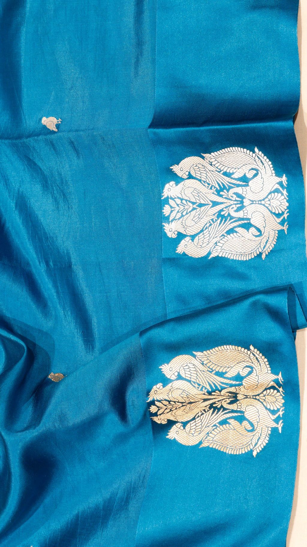 Pre-Order : Teal Blue Pure Soft Katan Silk Handloom Saree with Stripes Blouse