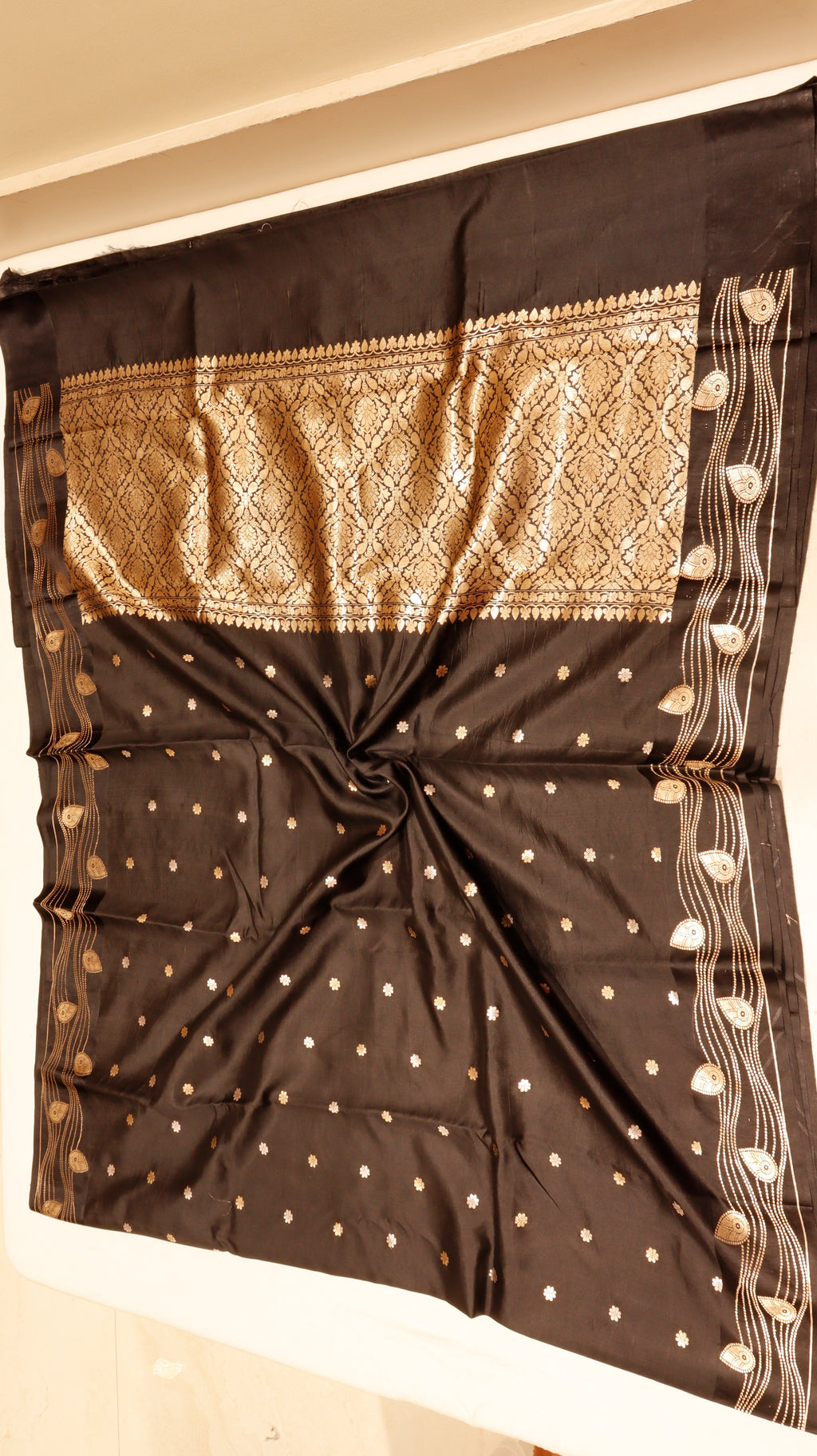 Pre-Order : Black Pure Soft Katan Silk Handloom Saree with Elegant Border