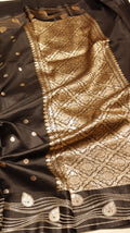 Pre-Order : Black Pure Soft Katan Silk Handloom Saree with Elegant Border