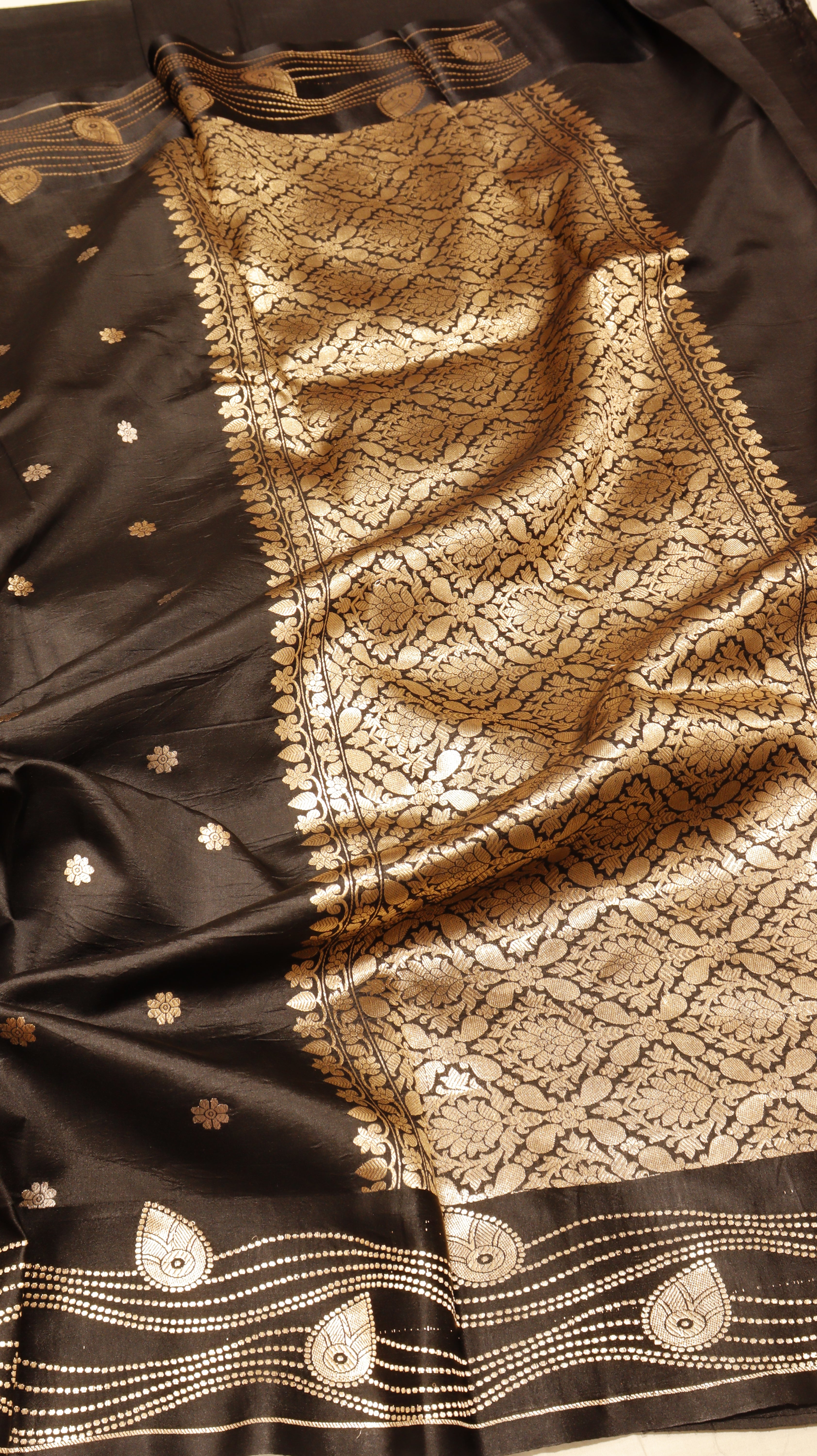Pre-Order : Black Pure Soft Katan Silk Handloom Saree with Elegant Border