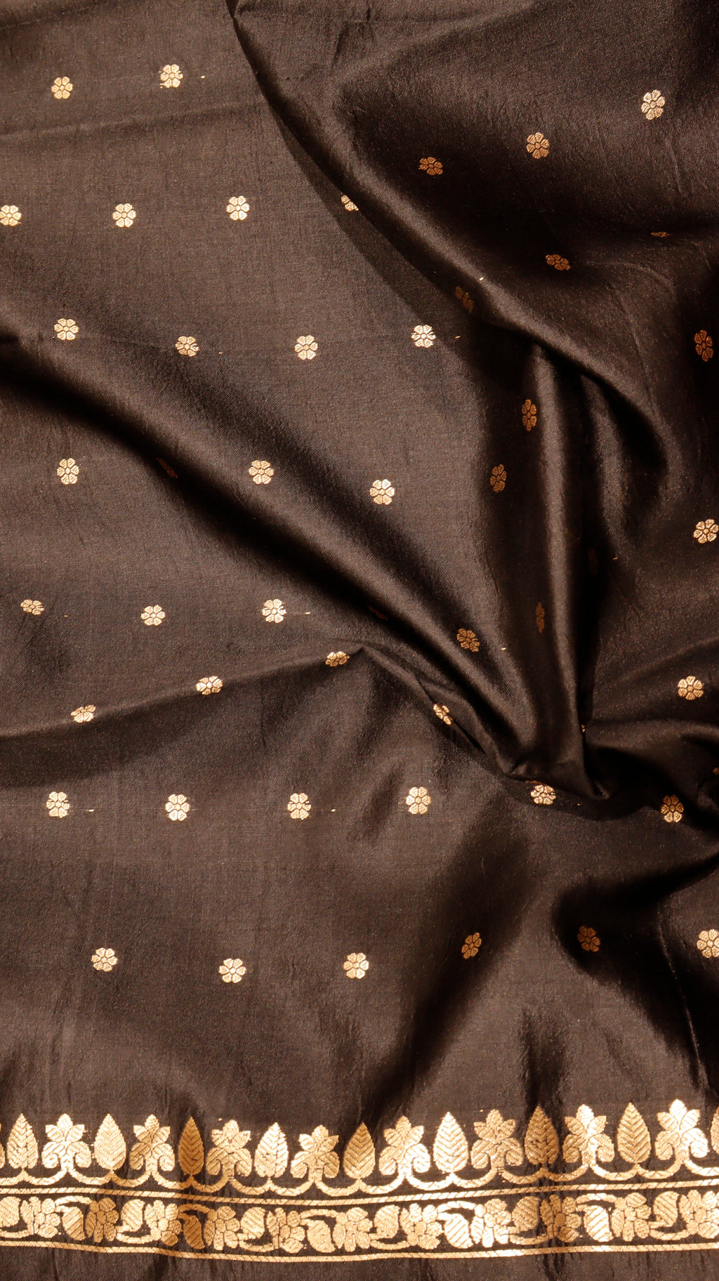 Pre-Order : Black Pure Soft Katan Silk Handloom Saree with Elegant Border