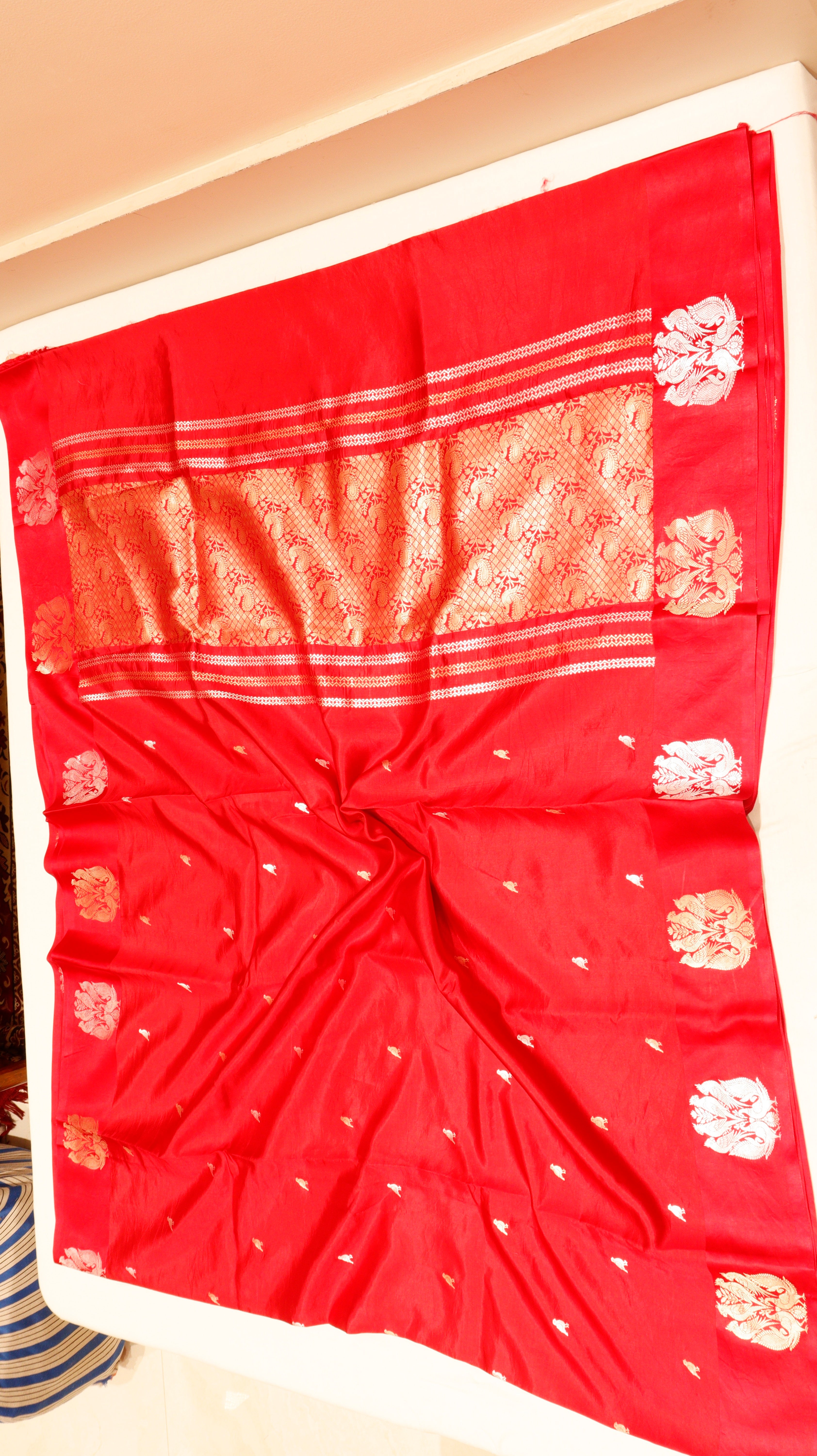 Pre-Order : Red Pure Soft Katan Silk Handloom Saree with Elegant Border