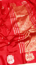 Pre-Order : Red Pure Soft Katan Silk Handloom Saree with Elegant Border
