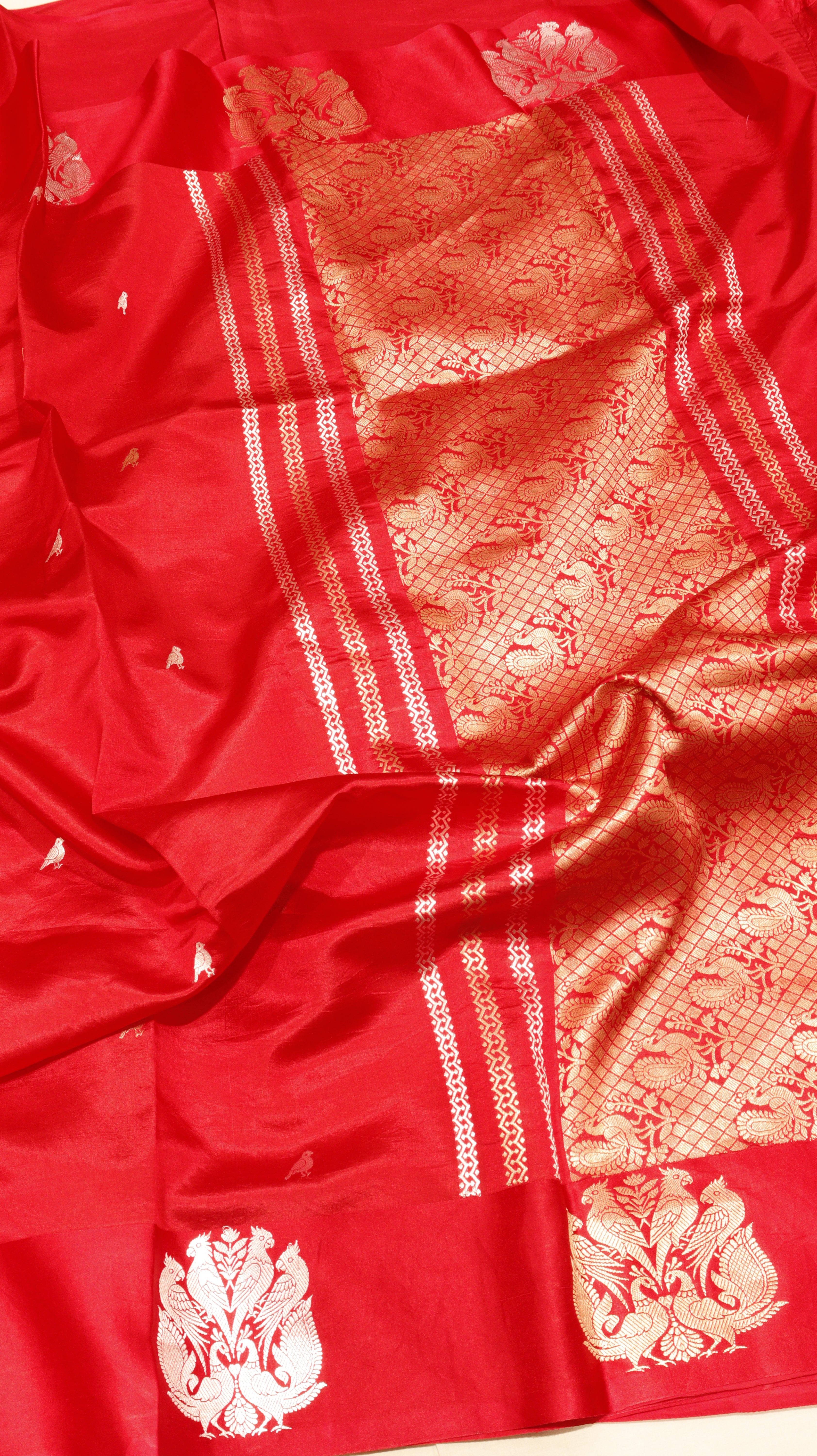 Pre-Order : Red Pure Soft Katan Silk Handloom Saree with Elegant Border