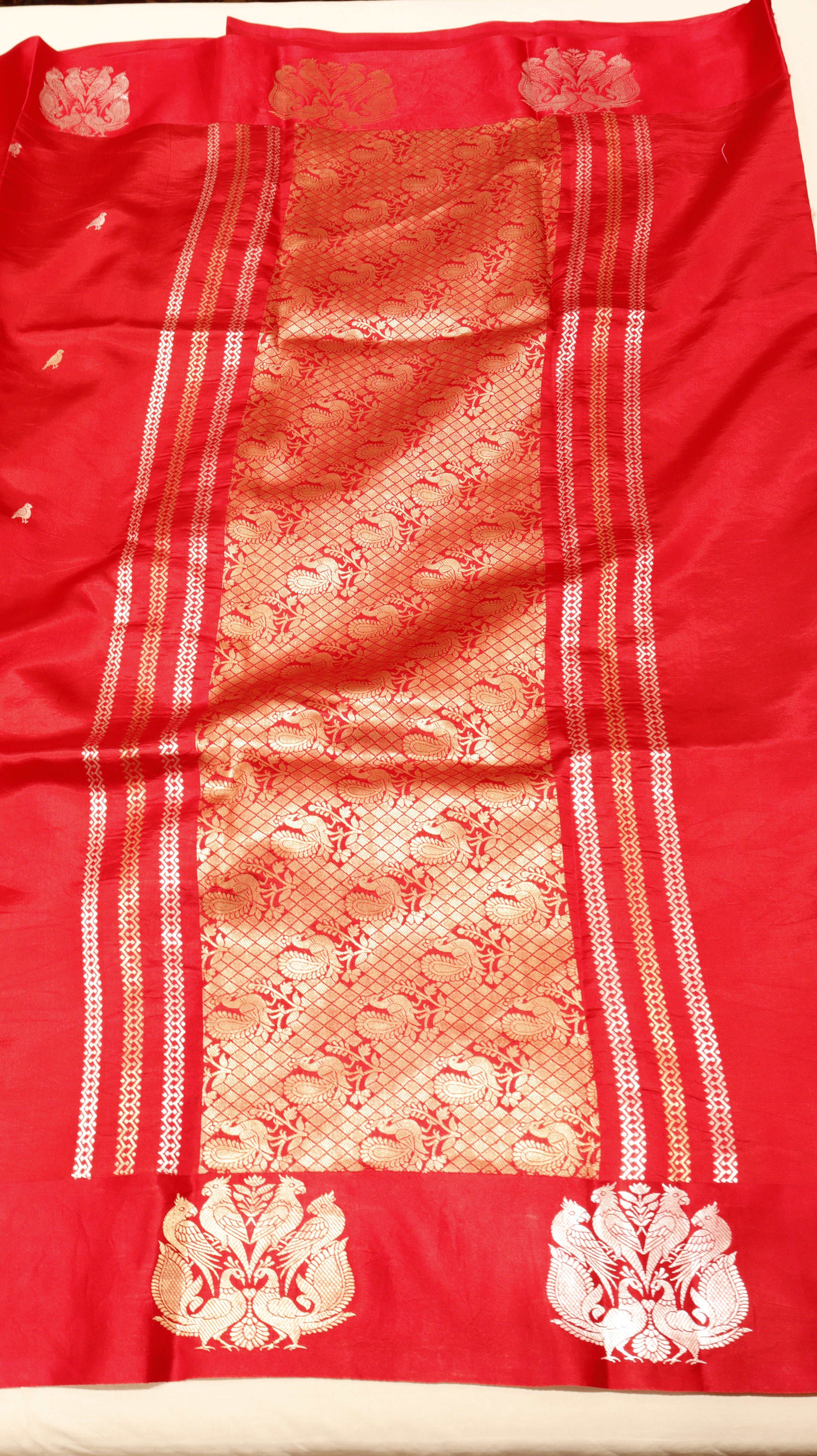 Pre-Order : Red Pure Soft Katan Silk Handloom Saree with Elegant Border